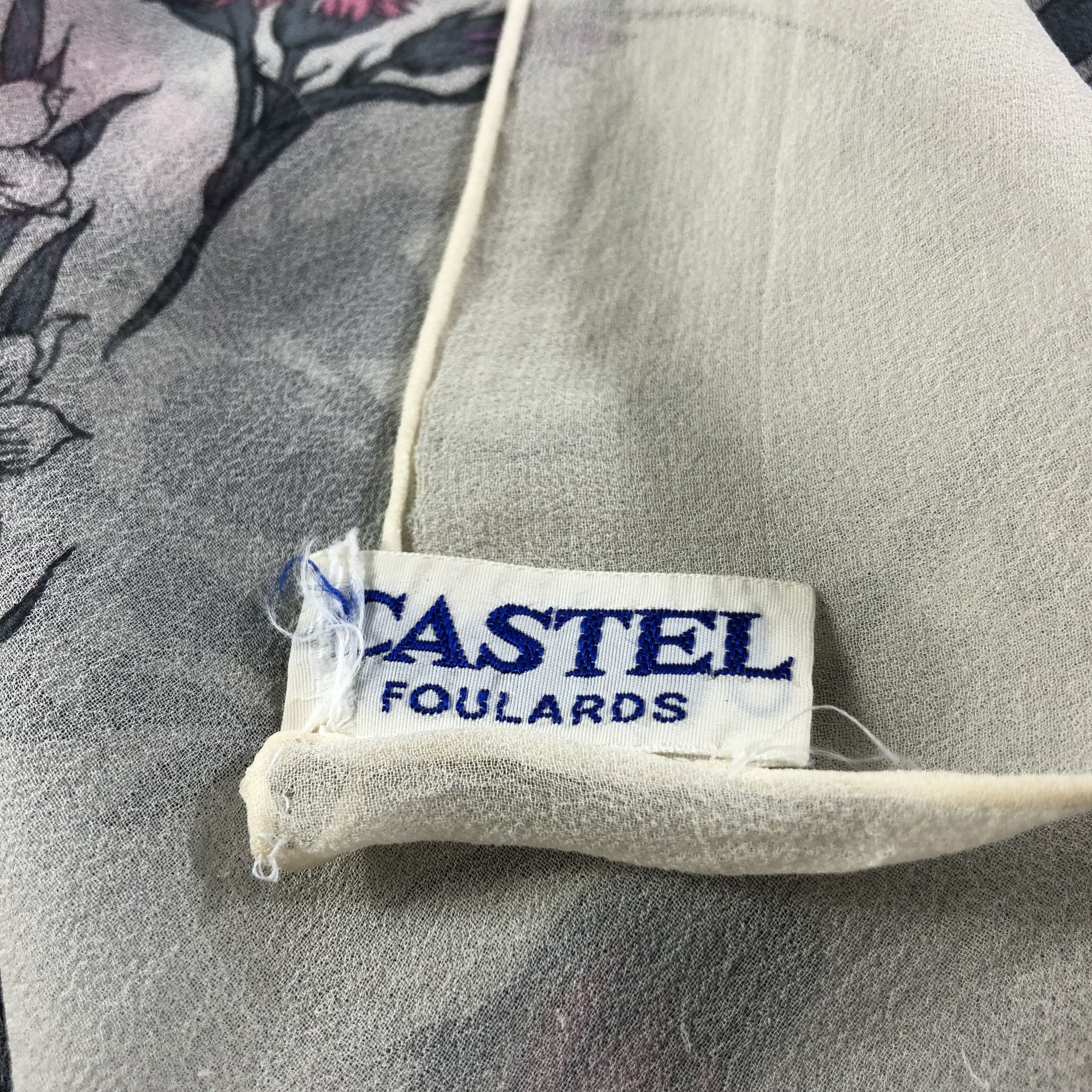 Vintage Castel Floral Hand Rolled Silk Scarf M738 Size ONE SIZE - 6 Thumbnail