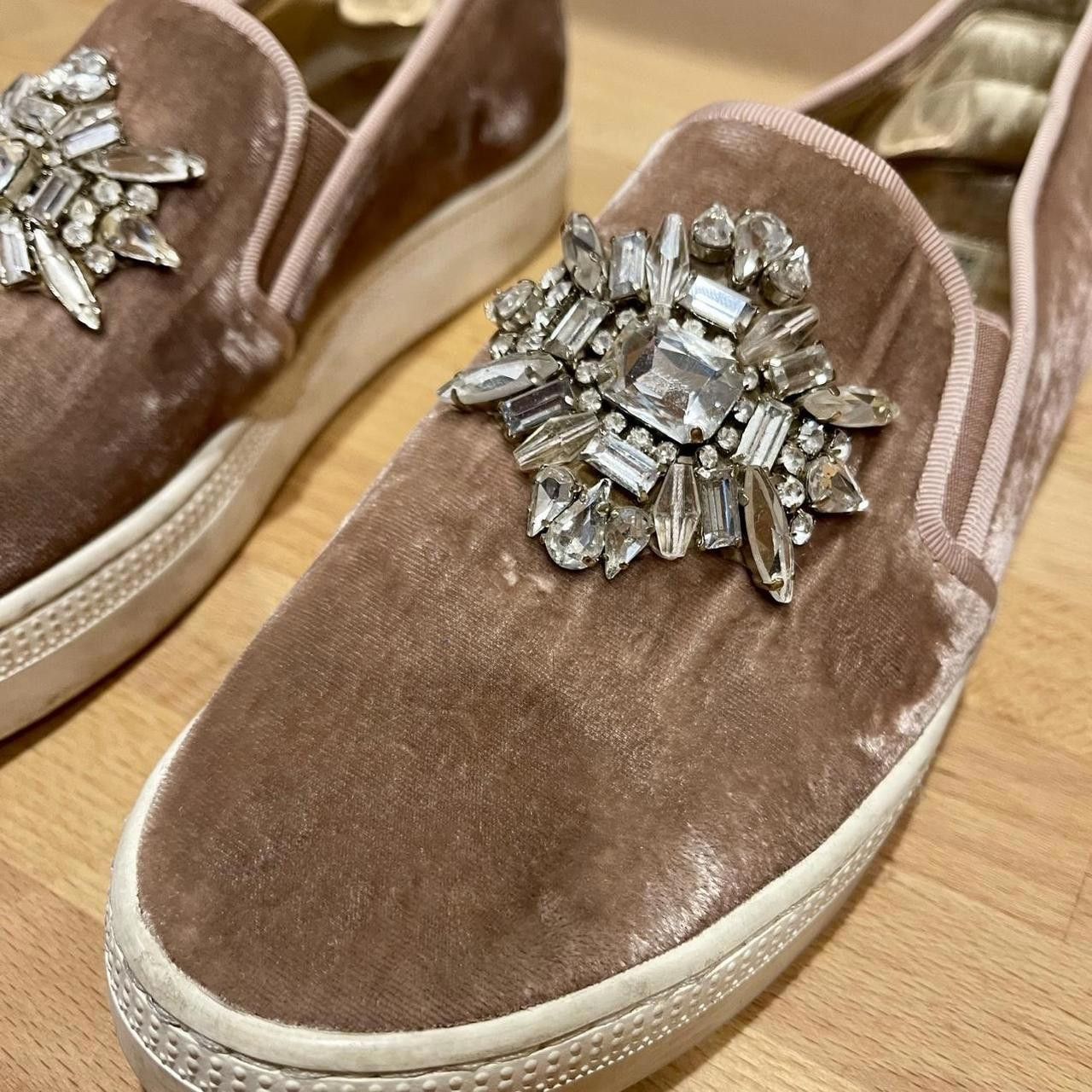 Designer Chic Velvet Slip-On Sneakers with Rhinestone Embellishments Size US 7.5 / IT 37.5 - 5 Thumbnail