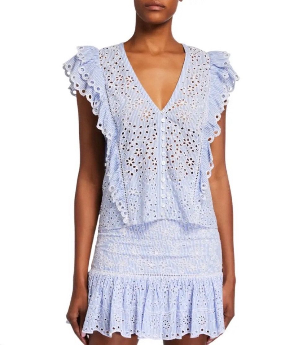 Veronica Beard Veronica Beard Seersucker Eyelet Kash Top Size 0 Size XS / US 0-2 / IT 36-38 - 1 Thumbnail