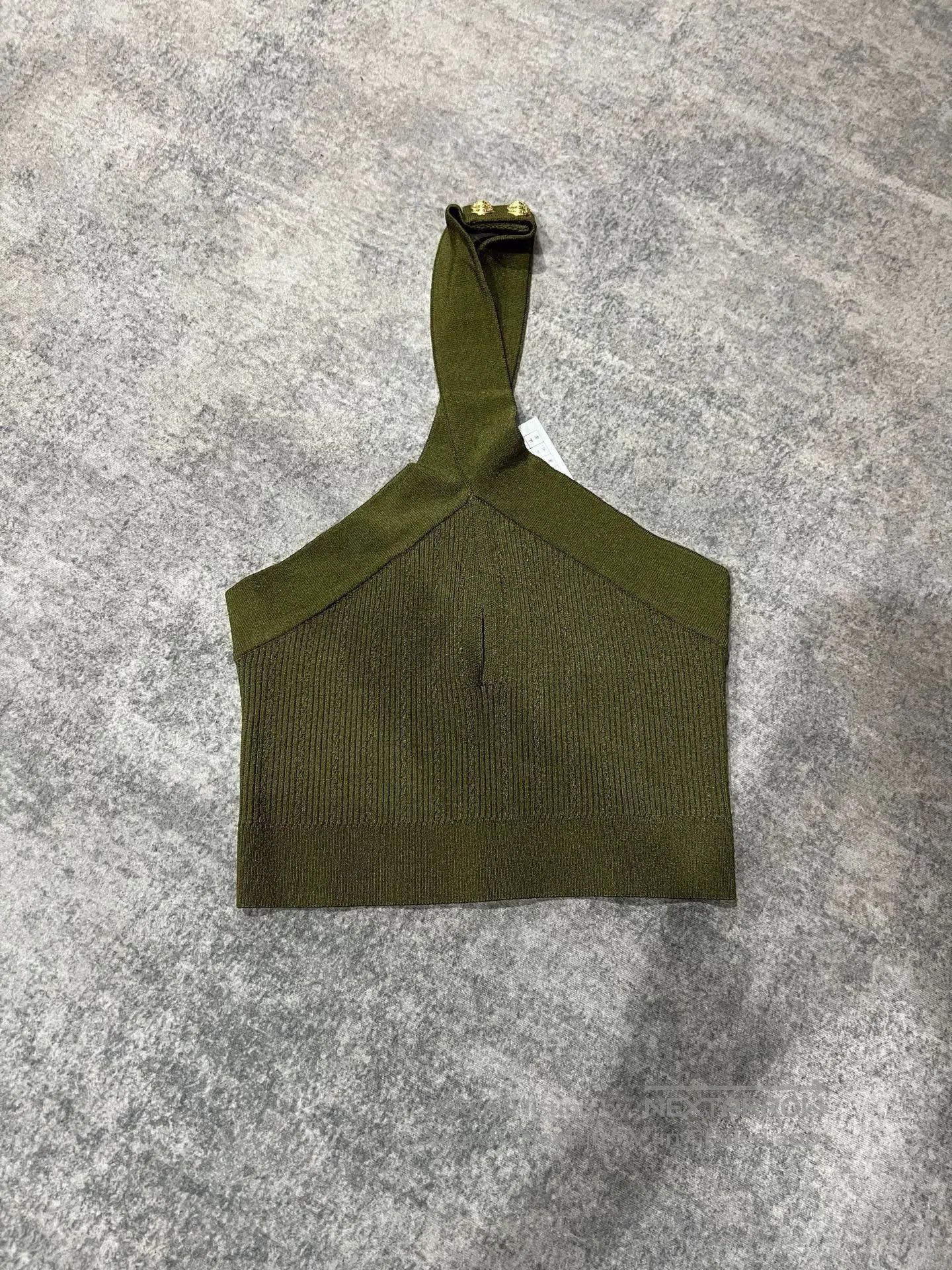 Balmain Balmain Olive Green Halter Top. Size XS / US 0-2 / IT 36-38 - 2 Thumbnail