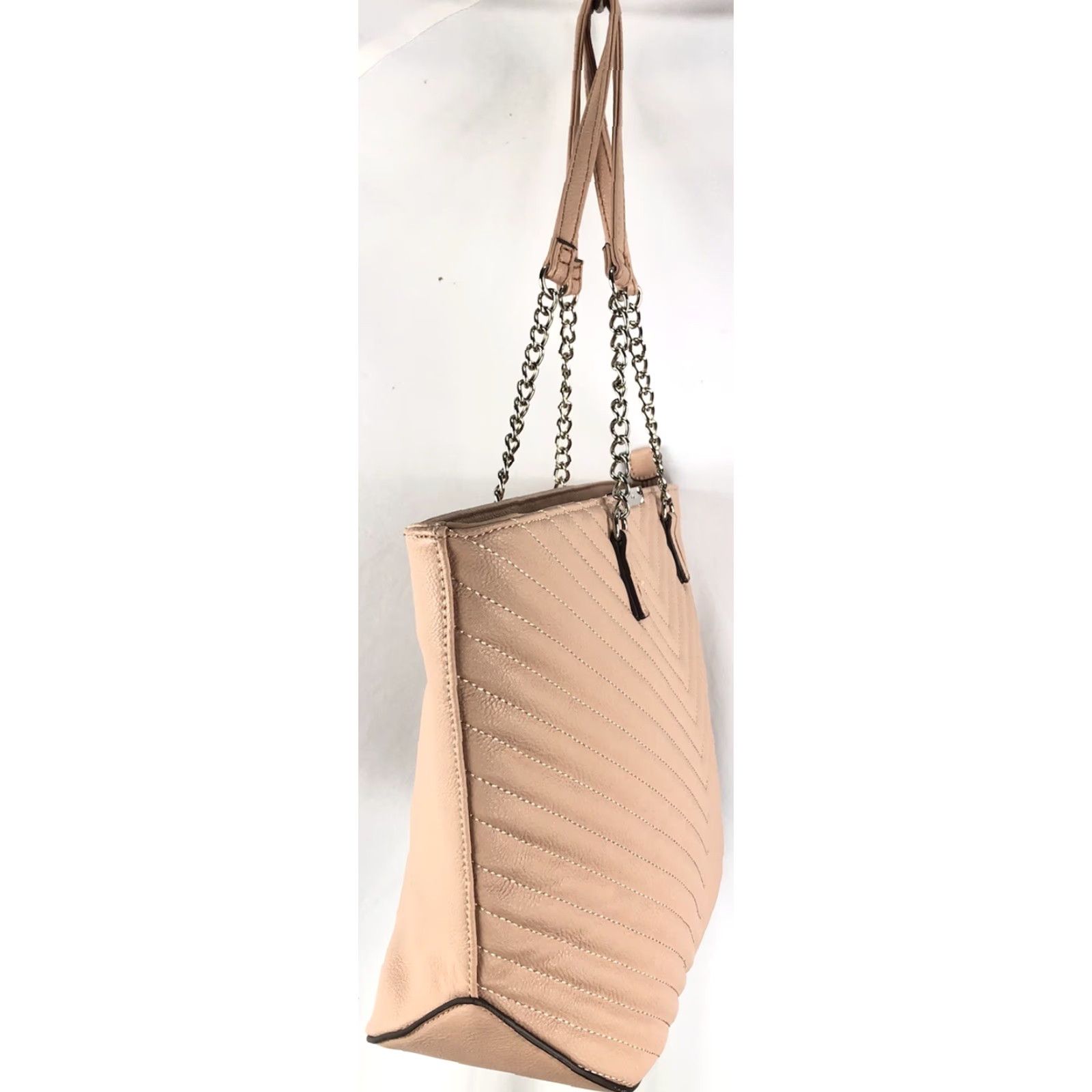 Nine West Nine West Quilted Tote Large Handbag Beige Double Chain Handles Faux Leather Purse Women Size ONE SIZE - 5 Thumbnail