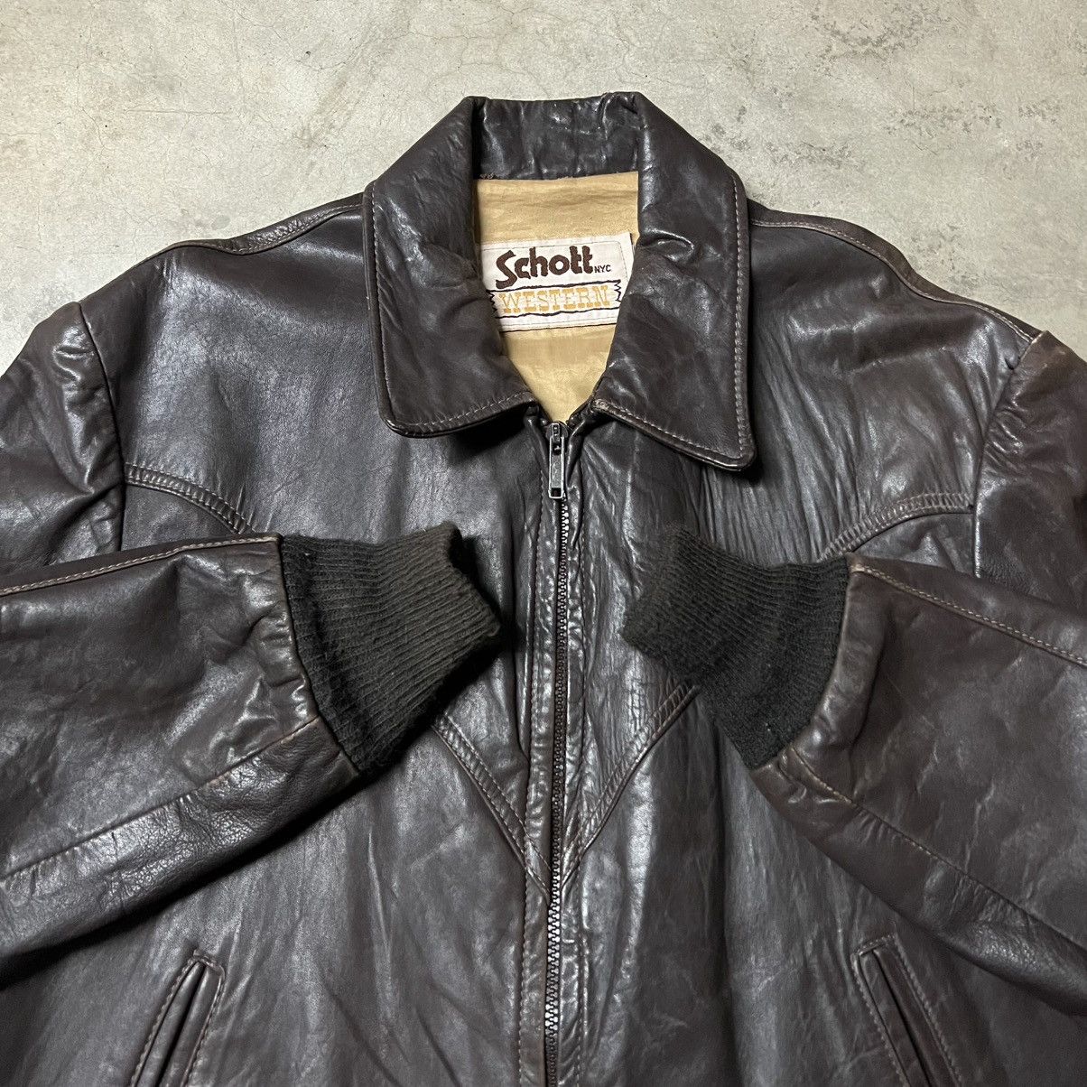 Schott × Vintage Vintage 70’s Schott NYC 🇺🇸 “Western” Brown Leather Jacket Size US L / EU 52-54 / 3 - 3 Thumbnail