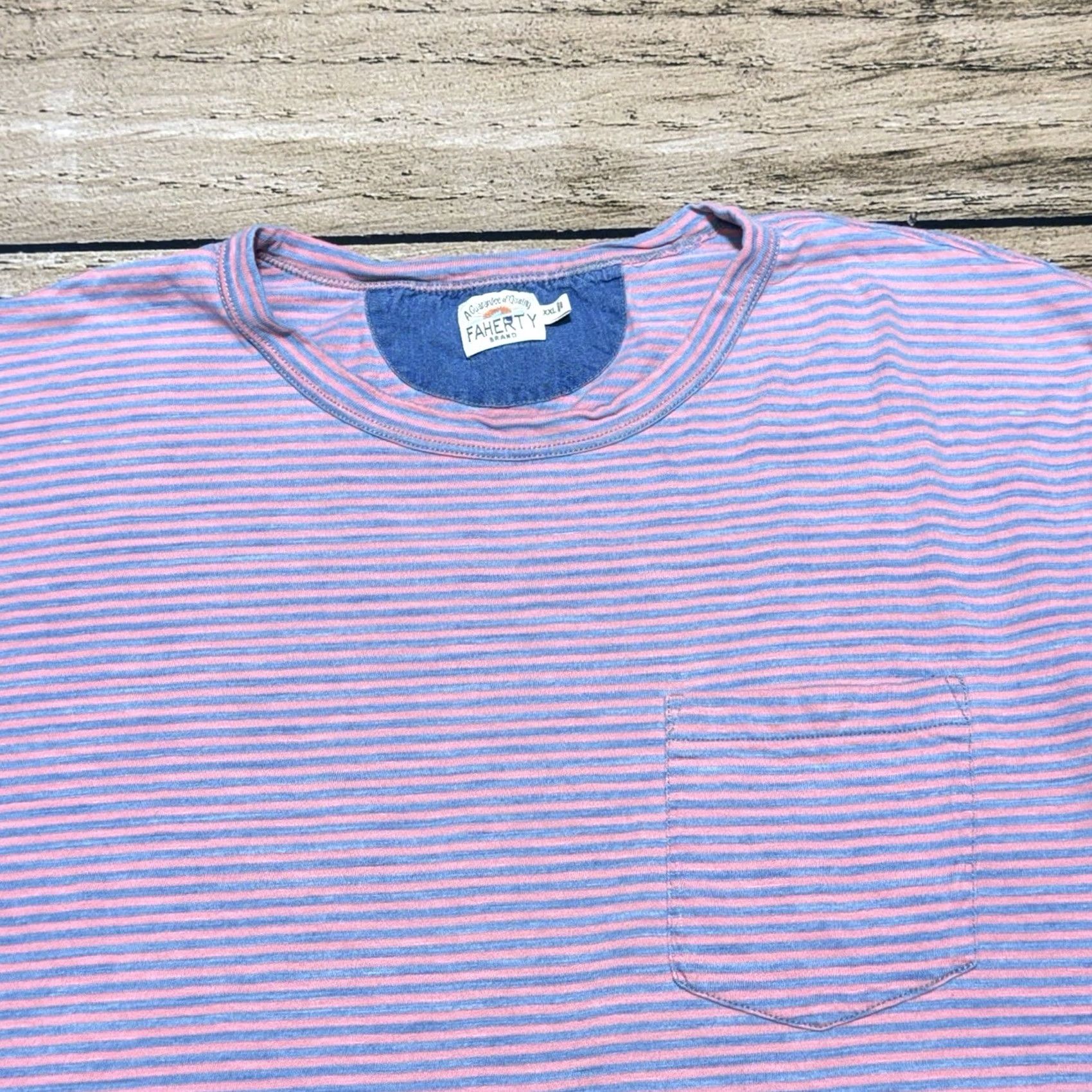 Faherty Faherty T-Shirt Mens 2XL Multicolor Striped Short Sleeve Crew Neck Lightweight Pocket Size US XXL / EU 58 / 5 - 2 Thumbnail