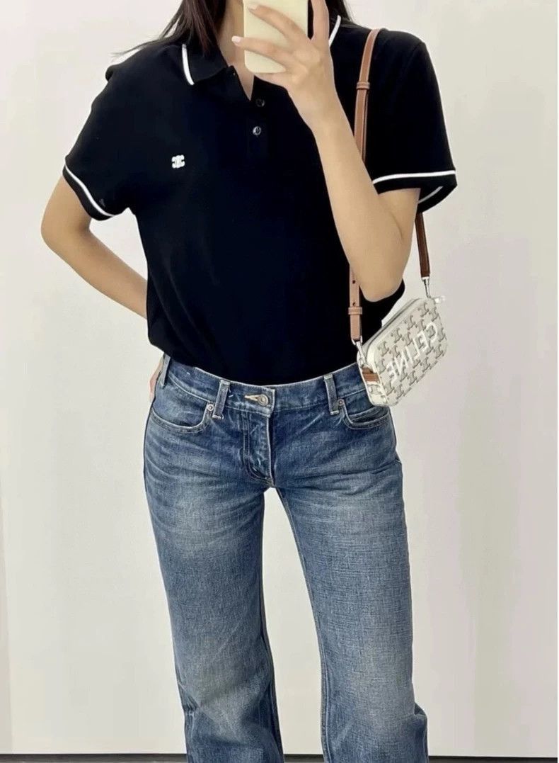 Celine Celine Black Embroidered Short Sleeve Polo Shirt Size US XL / EU 56 / 4 - 5 Thumbnail