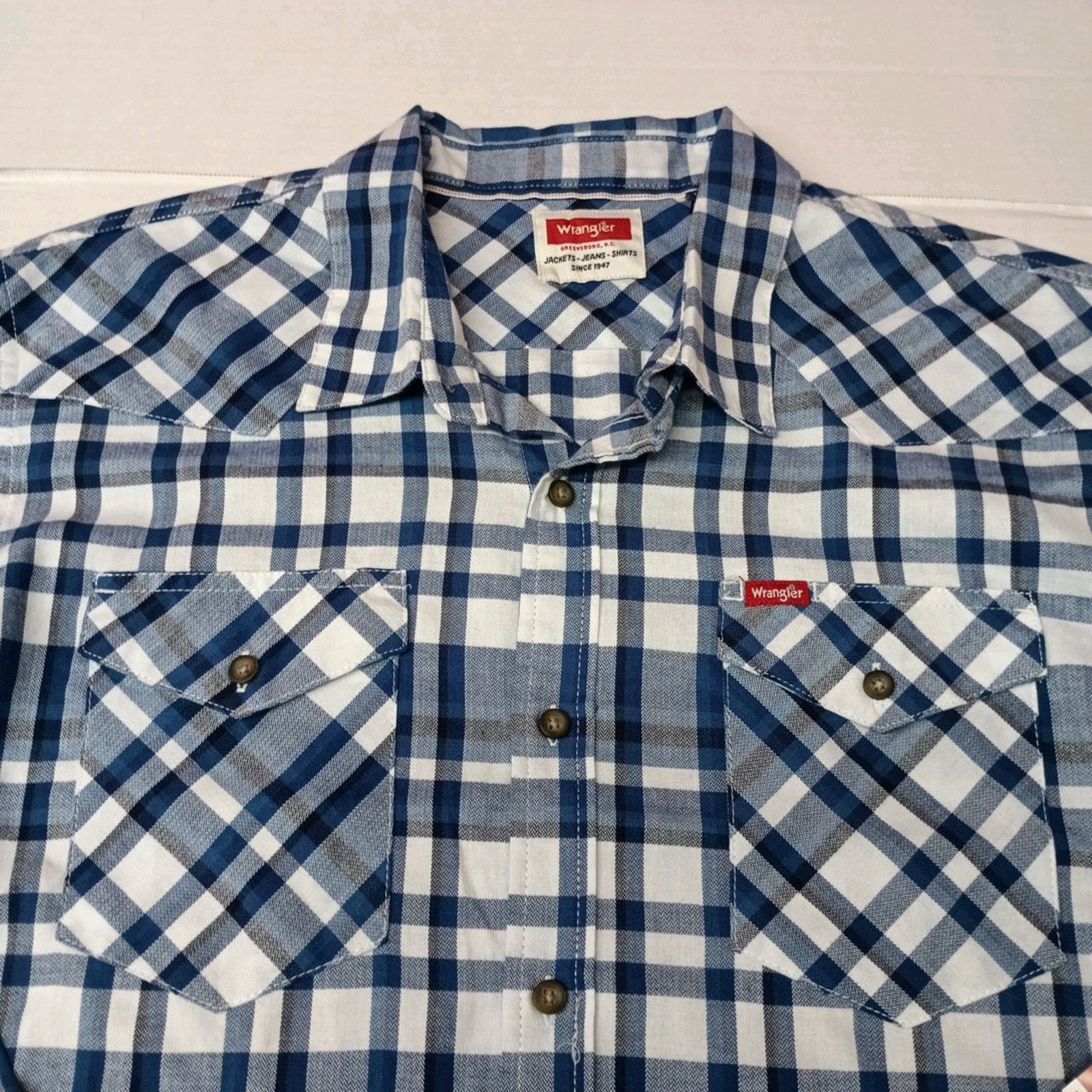 Wrangler Wrangler Slim Fit Woven Twill Button Shirt Men XL Blue Plaid Size US XL / EU 56 / 4 - 3 Thumbnail