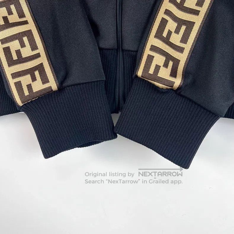 Fendi Fendi Black FF Pattern Embroidered Stripe Stand Collar Spo Size S / US 4 / IT 40 - 5 Thumbnail