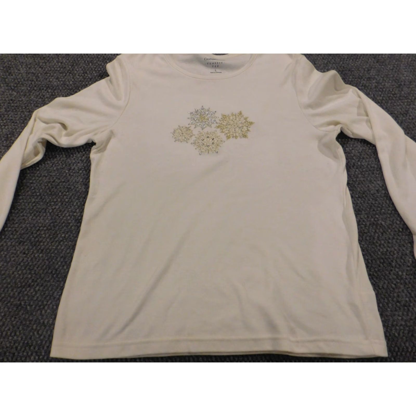 Croft & Barrow Croft & Barrow Womens Blouse L Beige Crew Neck Pullover Casual Long Sleeve Polyester Rayon Stretch Classic Shirt Size L / US 10 / IT 46 - 4 Thumbnail