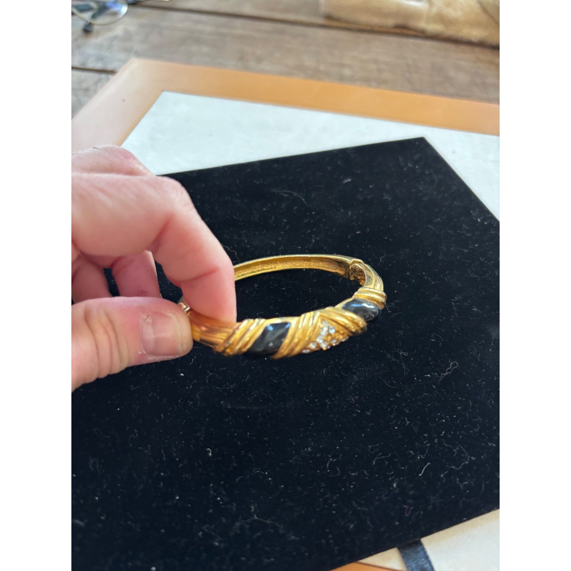 Other Gold-Tone Hinged Bangle Bracelet With Black Enamel & Rhinest Size ONE SIZE - 12 Thumbnail