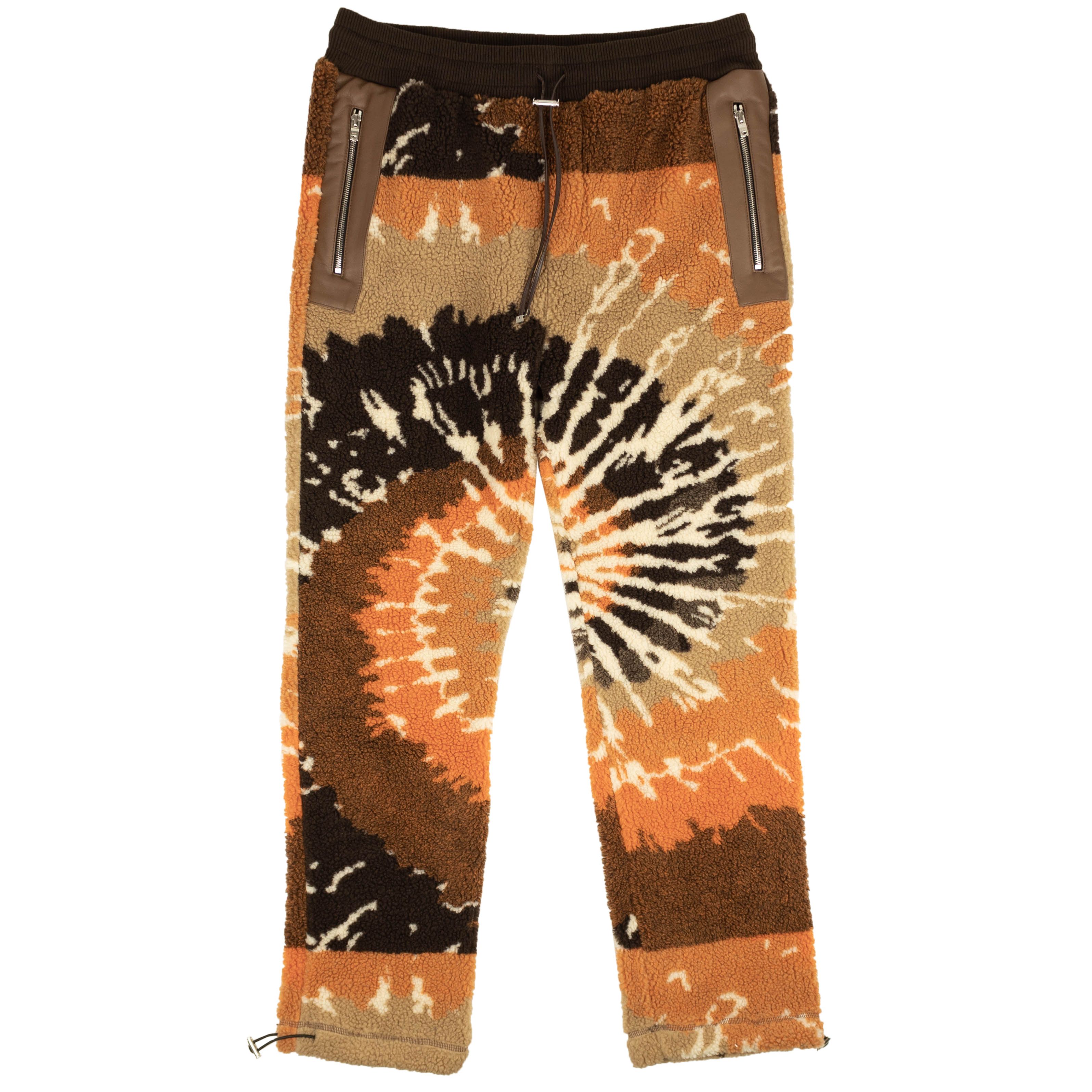 image of Amiri Orange & Brown Tie Dye Polar Fleece Track Pants Size Xl, Men's