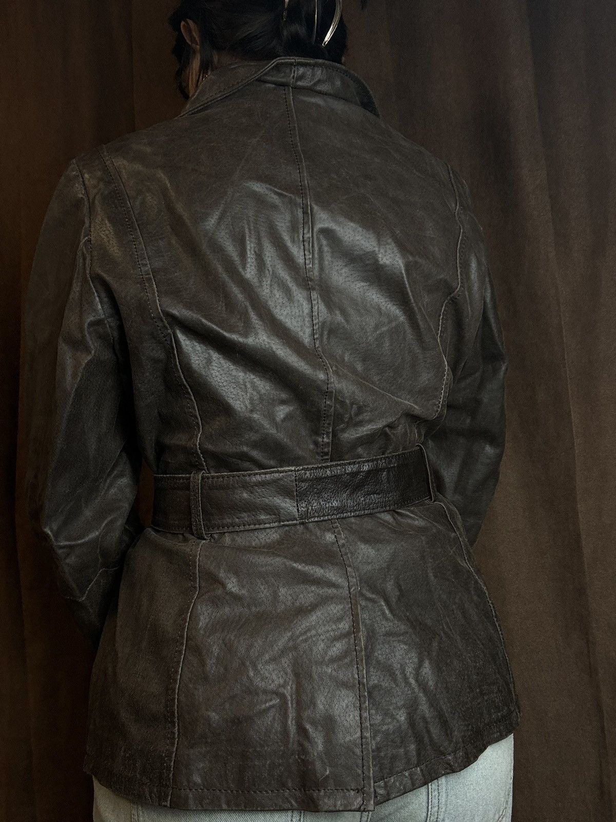 New Look × Vintage Y2K New Look Inspire Vintage Leather Brown Biker Jacket Size XXL / US 16-18 / IT 52-54 - 3 Thumbnail