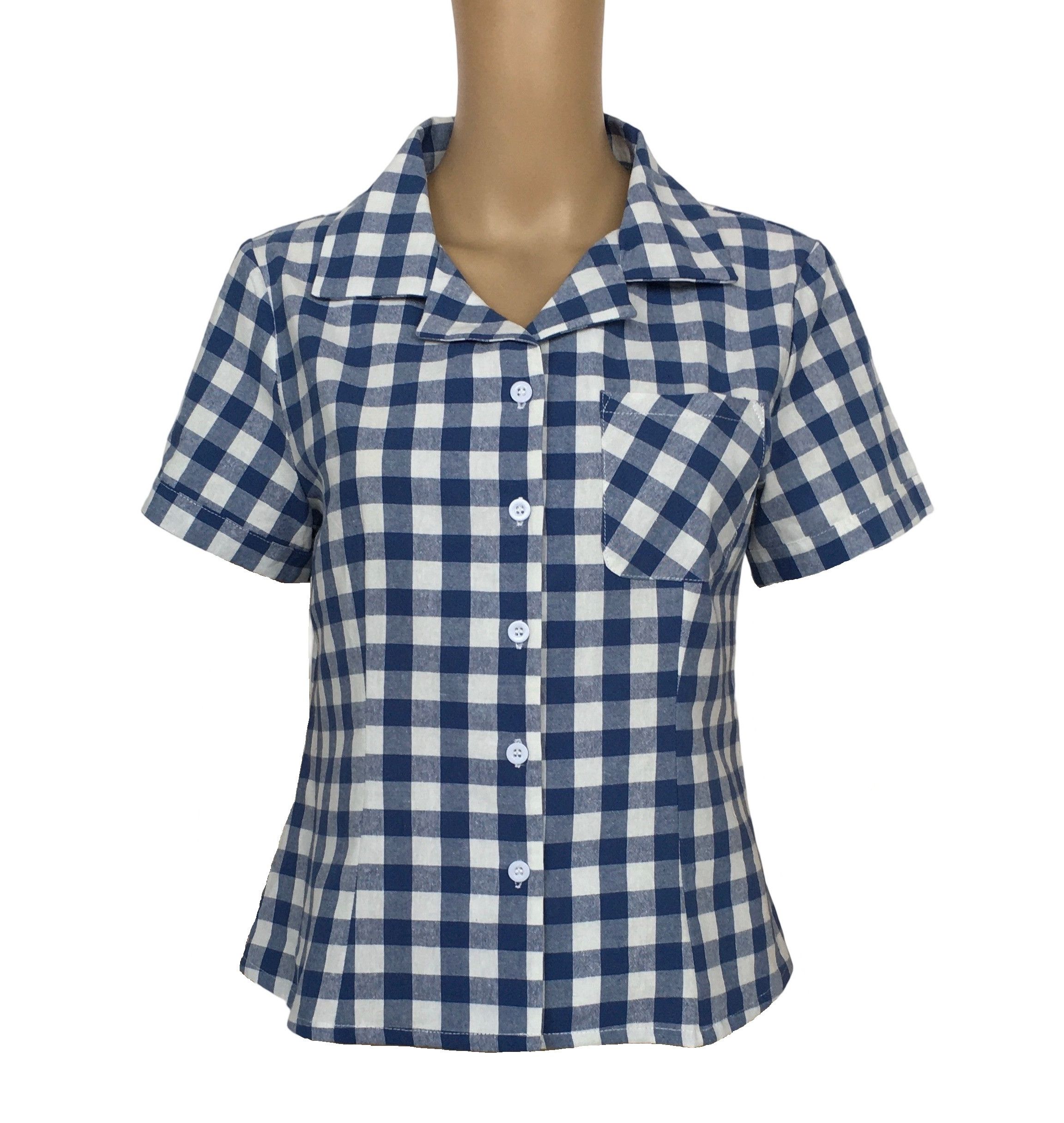 Other Women Shirt Casual Button Blouse Navy&White Checkered Size L / US 10 / IT 46 - 1 Thumbnail