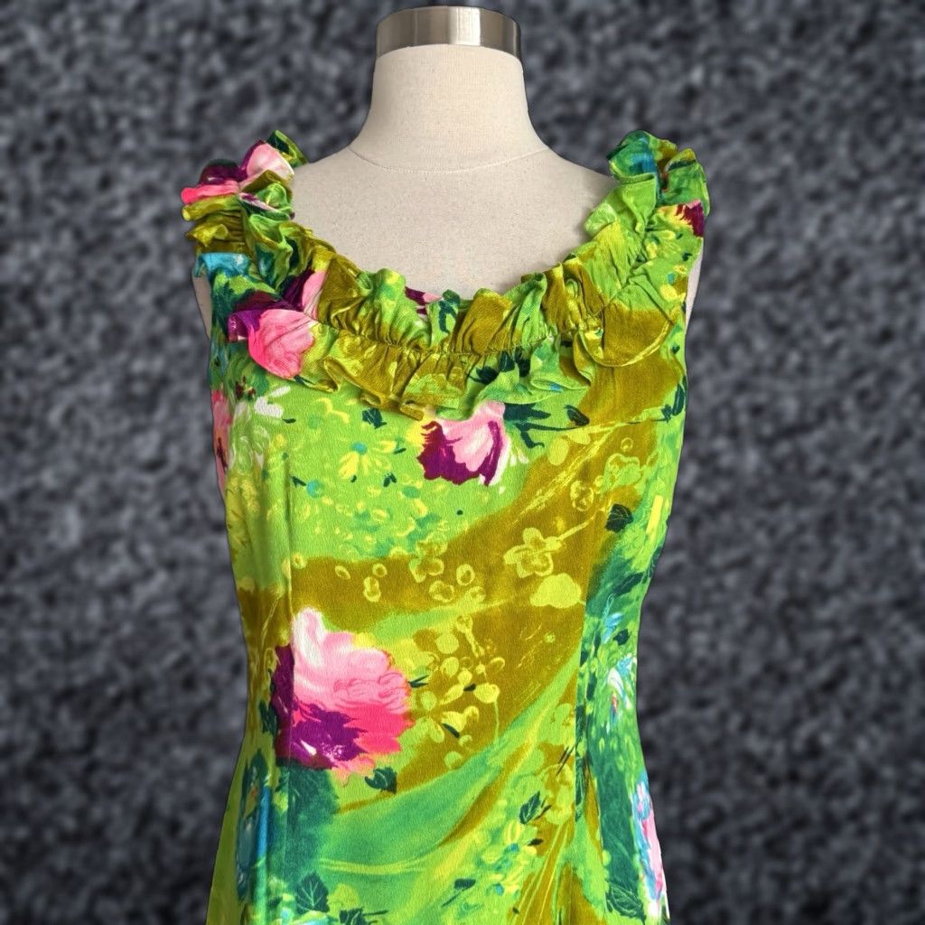 VINTAGE Sun Fashions Of Hawaii Dress Maxi Hawaii 60s 70s Groovy Psychedelic Sun Fashions Of Hawaii M/L Multi-Color Acrylic 54.5” Womens