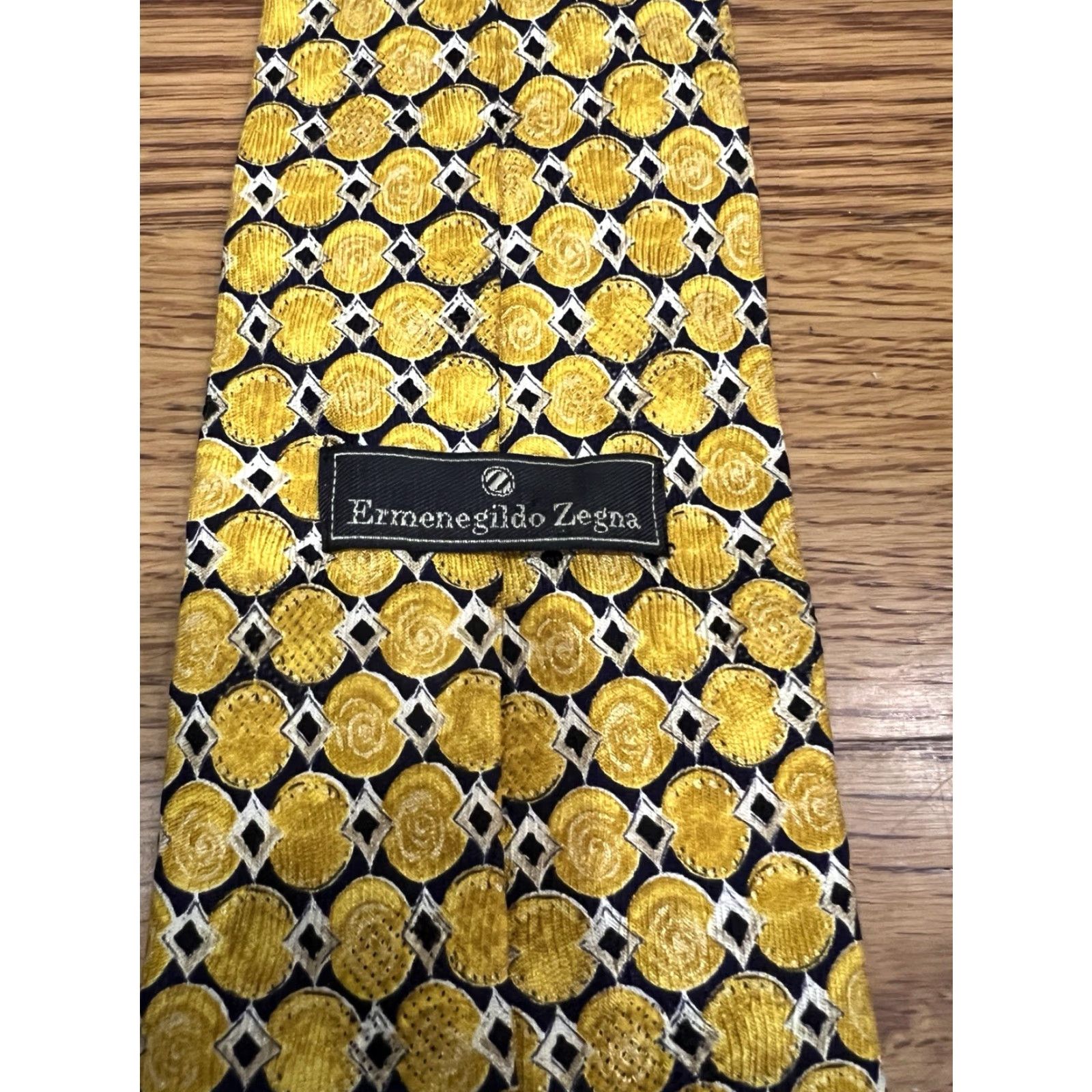 Ermenegildo Zegna Ermenegildo Zegna Designer Tie 100% Silk Geometric Pattern Yellow Gold Handmade Regular Multicolor Italy Mens Size ONE SIZE - 3 Thumbnail