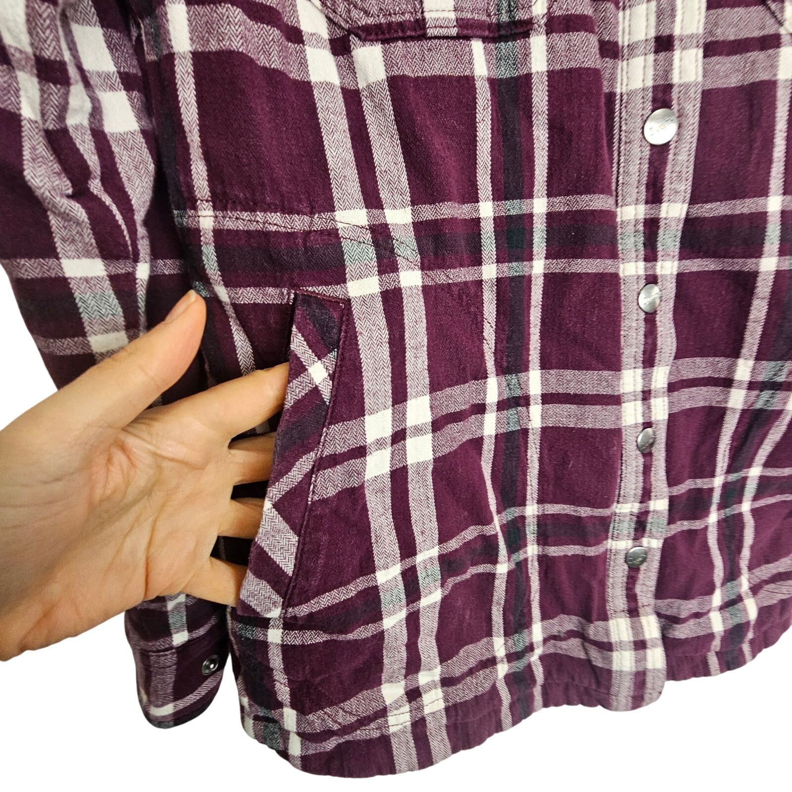 Duluth Trading Company Duluth Trading Co Fleece Lined Shacket Purple Plaid Snap Up Size S / US 4 / IT 40 - 4 Thumbnail