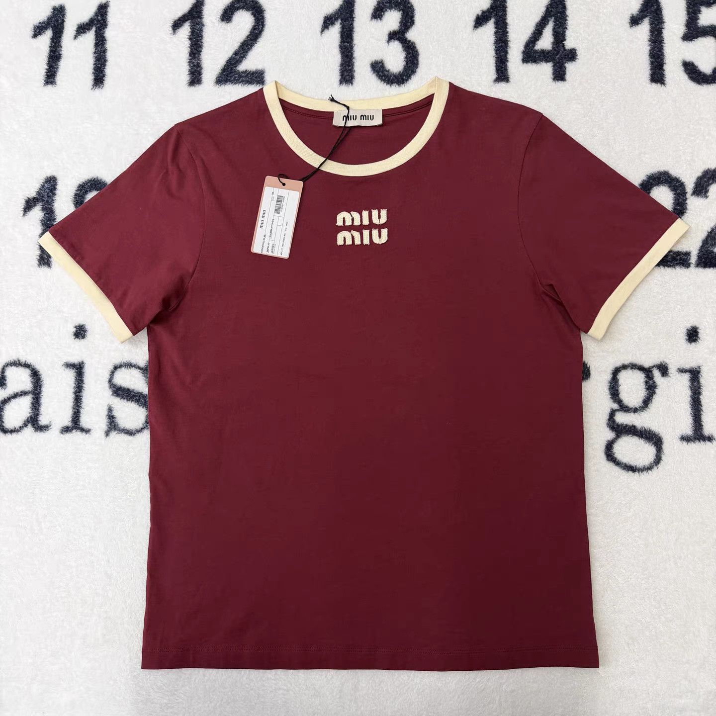 Miu Miu Miu Miu New Burgundy Logo Print Short Sleeve Tee K15 Size XL / US 12-14 / IT 48-50 - 1 Thumbnail