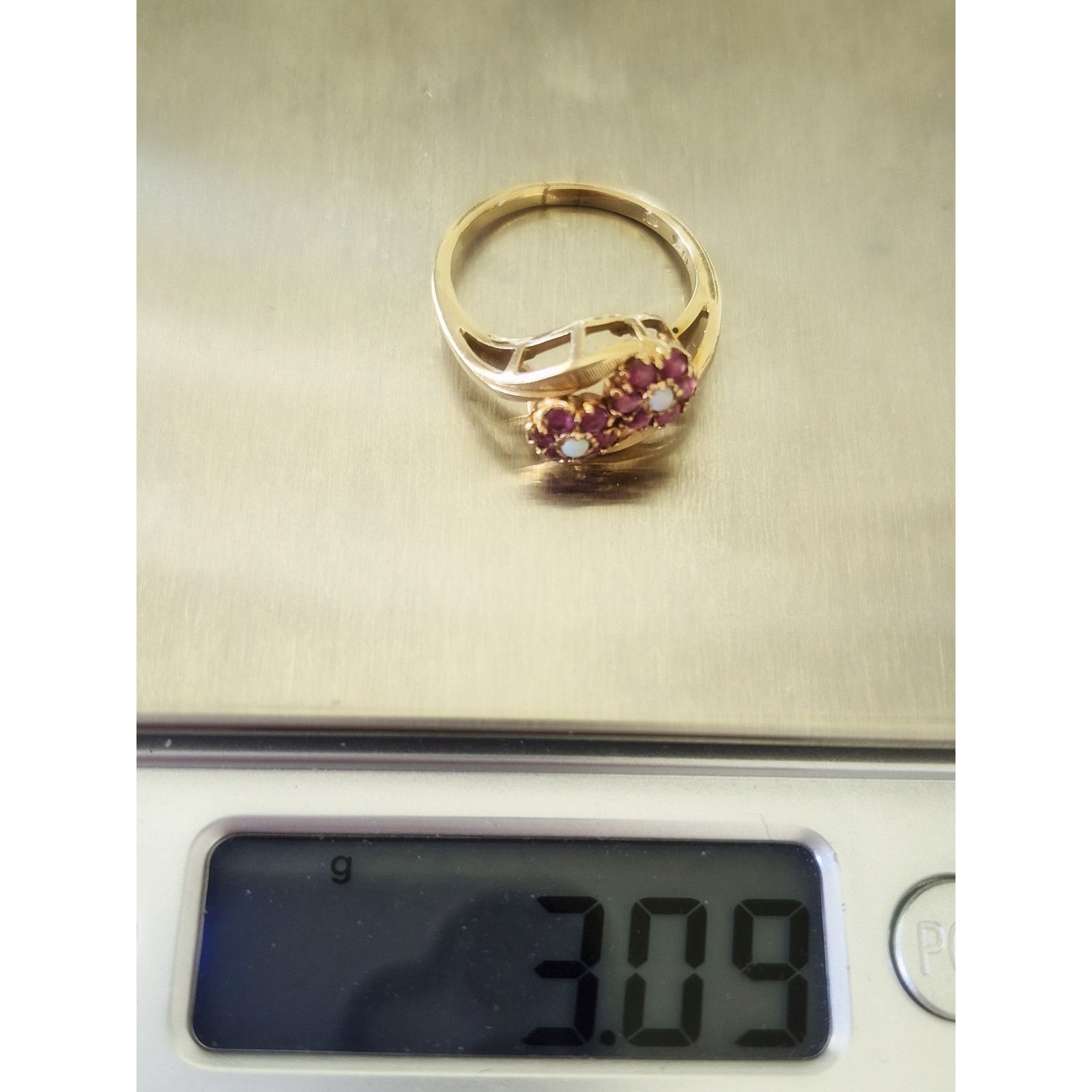 Other Vintage 10K Gold Ruby and Opal Floral Bypass Ring Size ONE SIZE - 7 Thumbnail