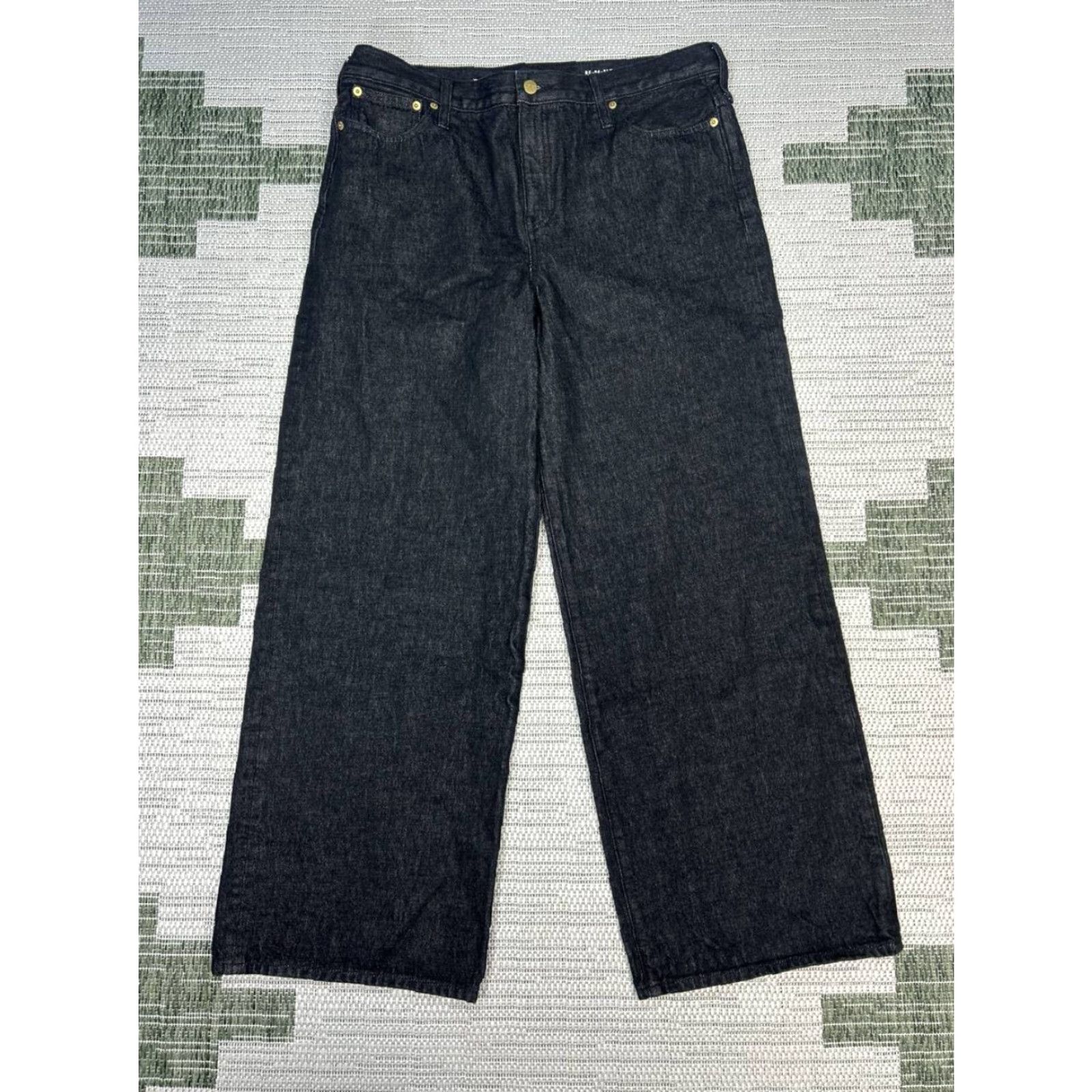 J.Crew J.CREW 1984 Jeans Womens 31 Black Rigid Denim Cotton High Rise 36x31 Wide-Leg 5-Pocket City Preppy X Large 90s Size 24" / US 00 / IT 34 - 2 Thumbnail