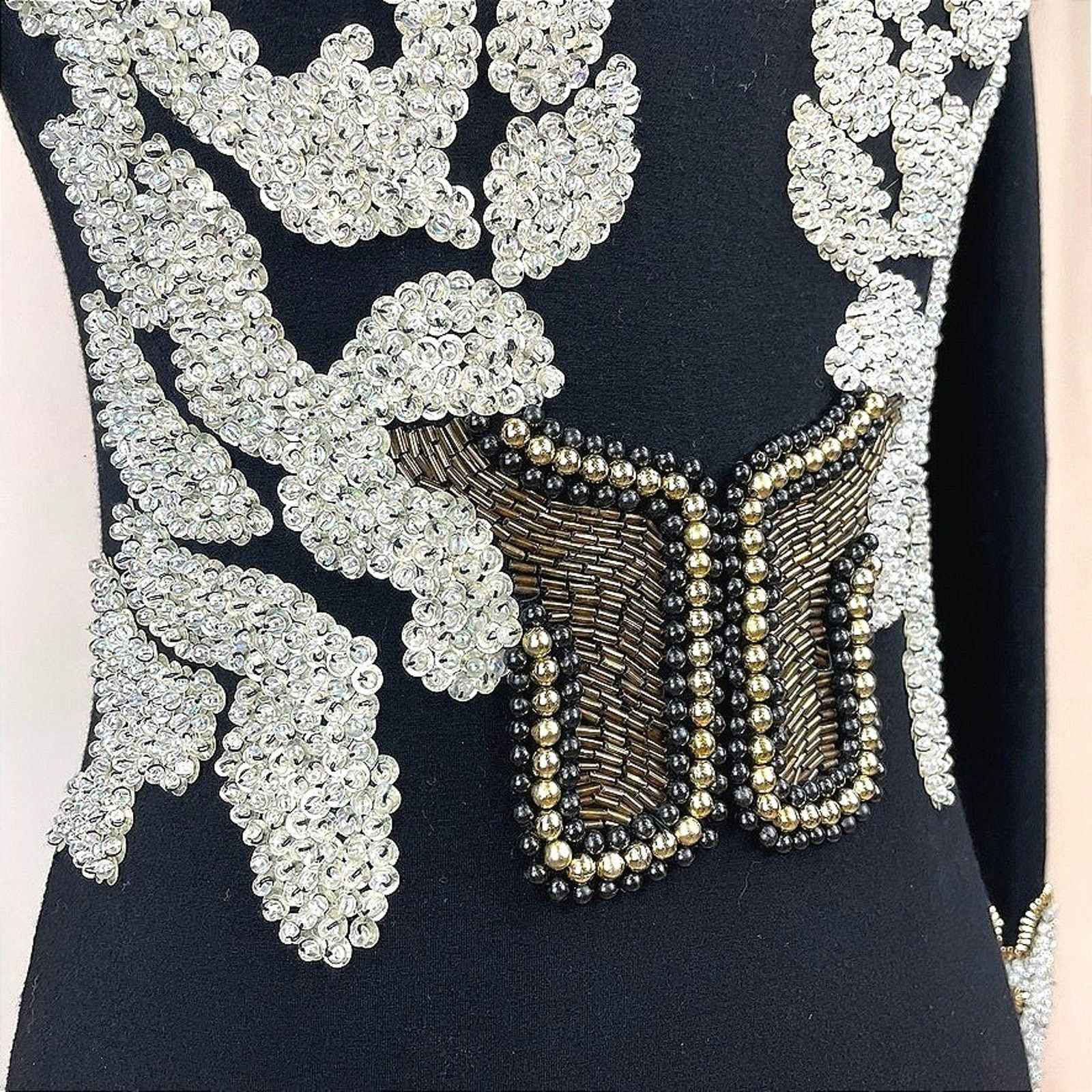 Vintage Womens (S/M) 90s Beaded Bodycon Cocktail Dress Mini Mobwife Size S / US 4 / IT 40 - 3 Thumbnail