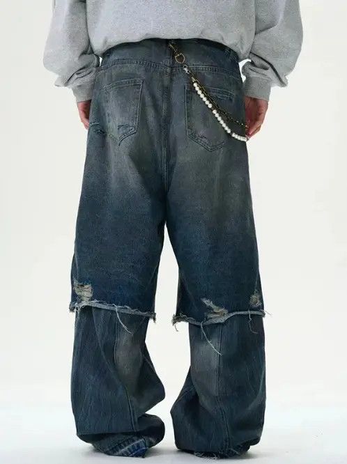 Japanese Brand VIBE Washed distressed straight street retro ripped jeans Size US 32 / EU 48 - 4 Thumbnail