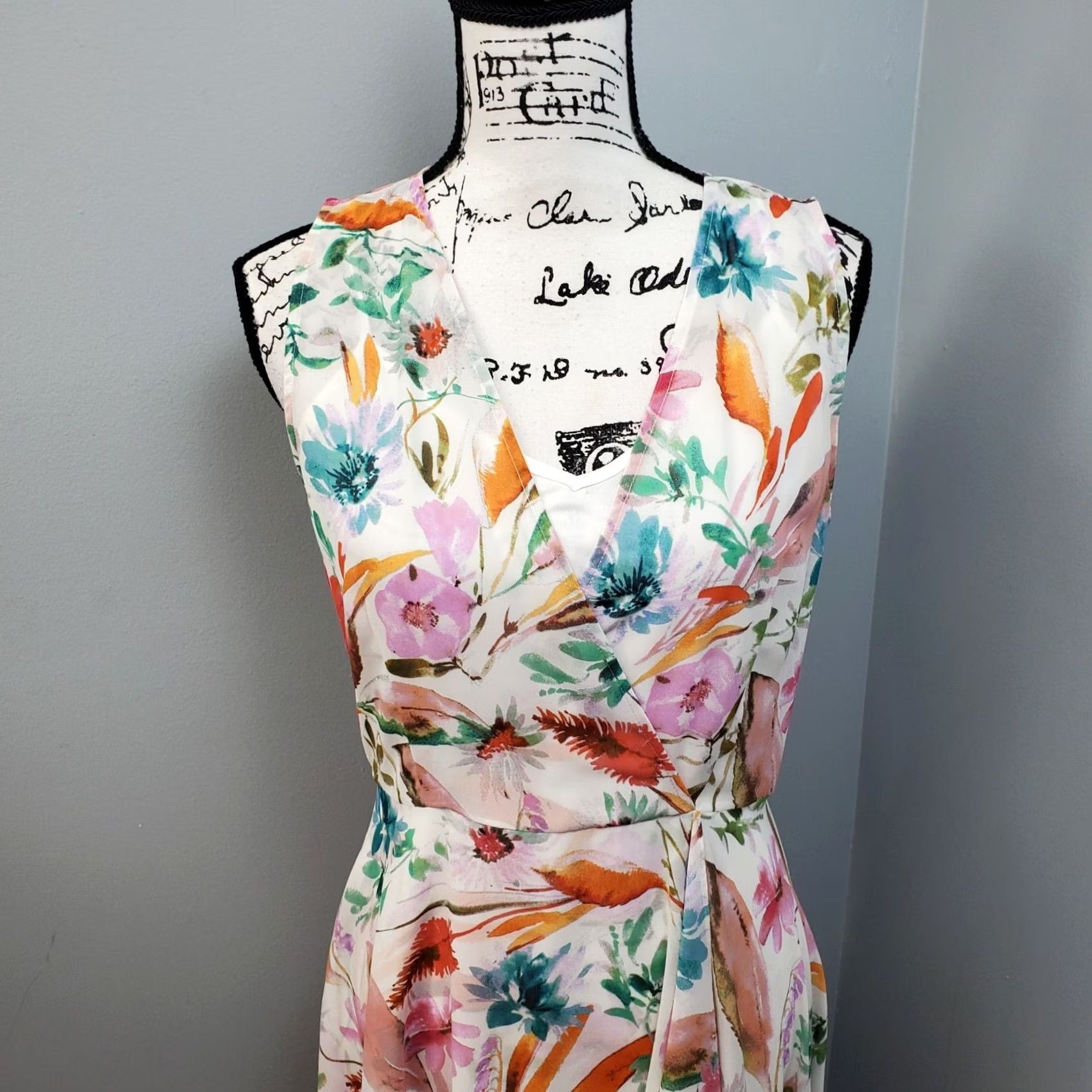 Calvin Klein Calvin Klein Dress Womens 6 Multicolor Floral Surplice Neck Layered Hem Sleeveless Long Dress W/Liner Size M / US 6-8 / IT 42-44 - 7 Thumbnail