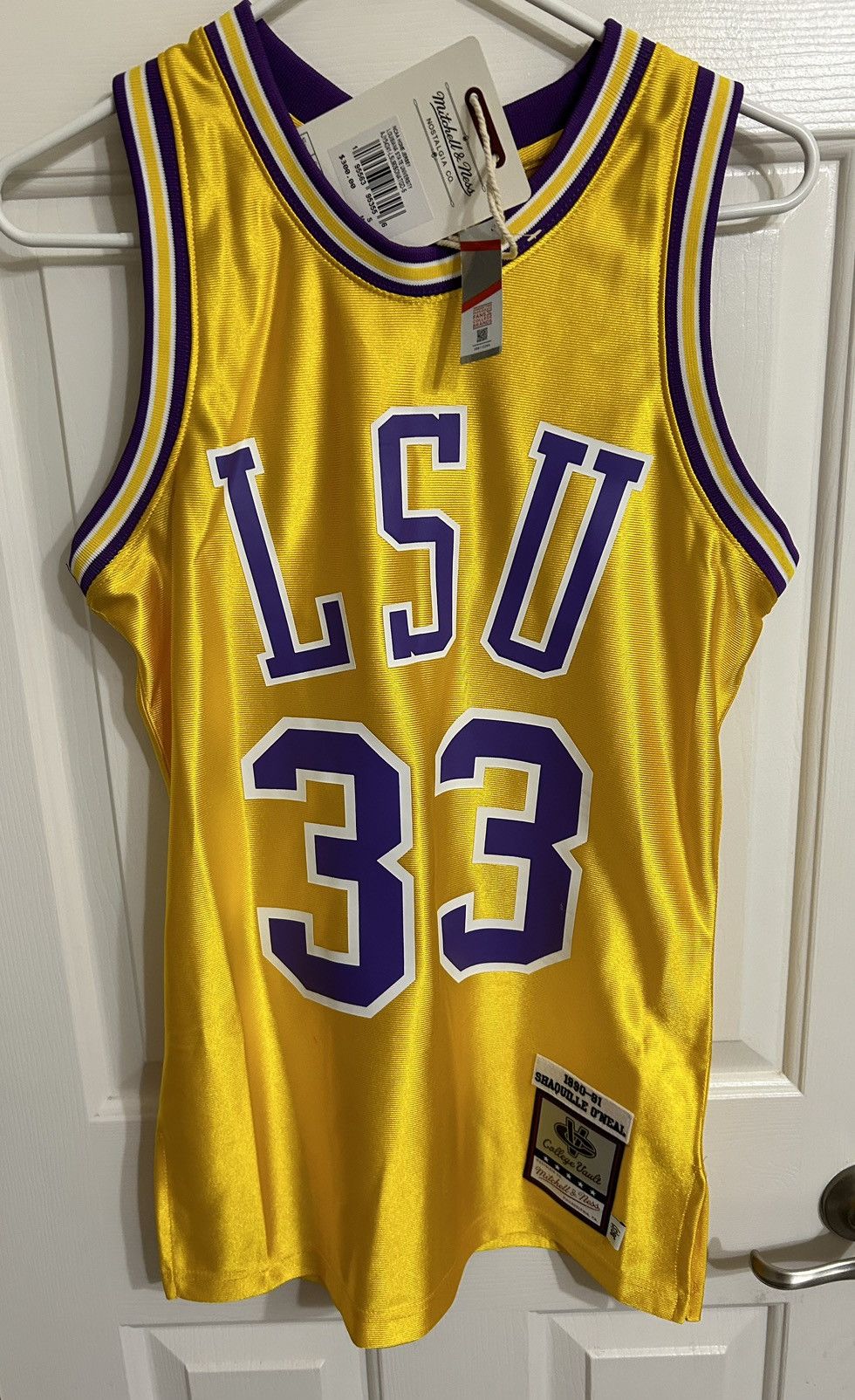 image of Mitchell Ness Shaquille O’Neal Lsu Authentic Mitchell & Ness Jersey! in Gold, Men's (Size Small)