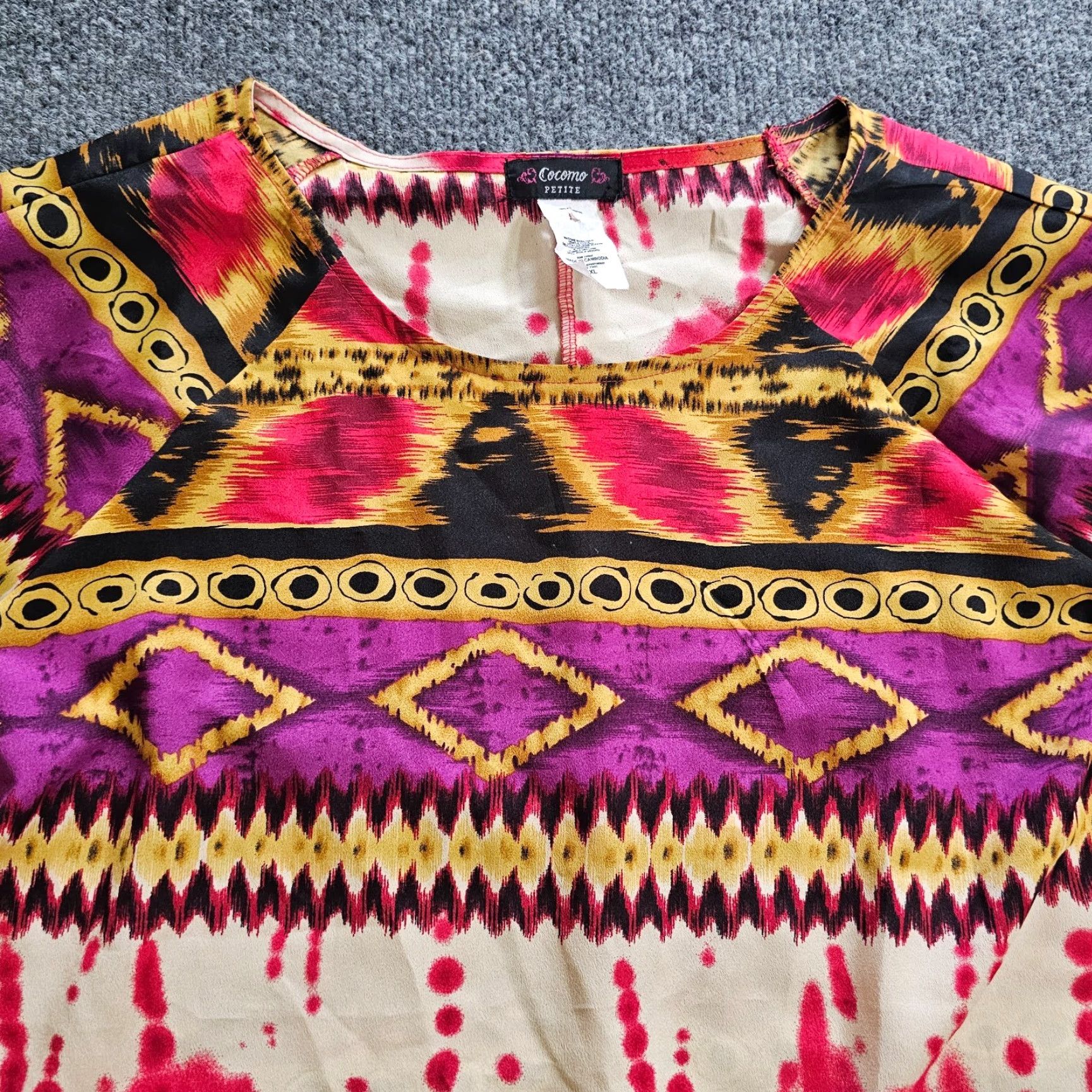 Bell Cocomo Top Shirt Women XL Petite Pink Southwest Bell Sleeve Aztec Casual Career Shirt Womens XL Petite Pink Aztec Southwest Bell Sleeve Size XL / US 12-14 / IT 48-50 - 2 Thumbnail