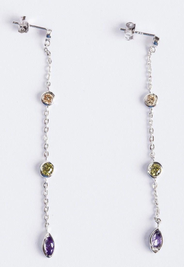 Designer Elegant Silver Colored Cubic Zirconia Dangle Earrings Size ONE SIZE - 1 Thumbnail