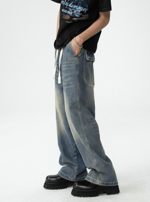 Japanese Brand × Jean American retro distressed washed drawstring elastic jeans Size US 32 / EU 48 - 3 Thumbnail