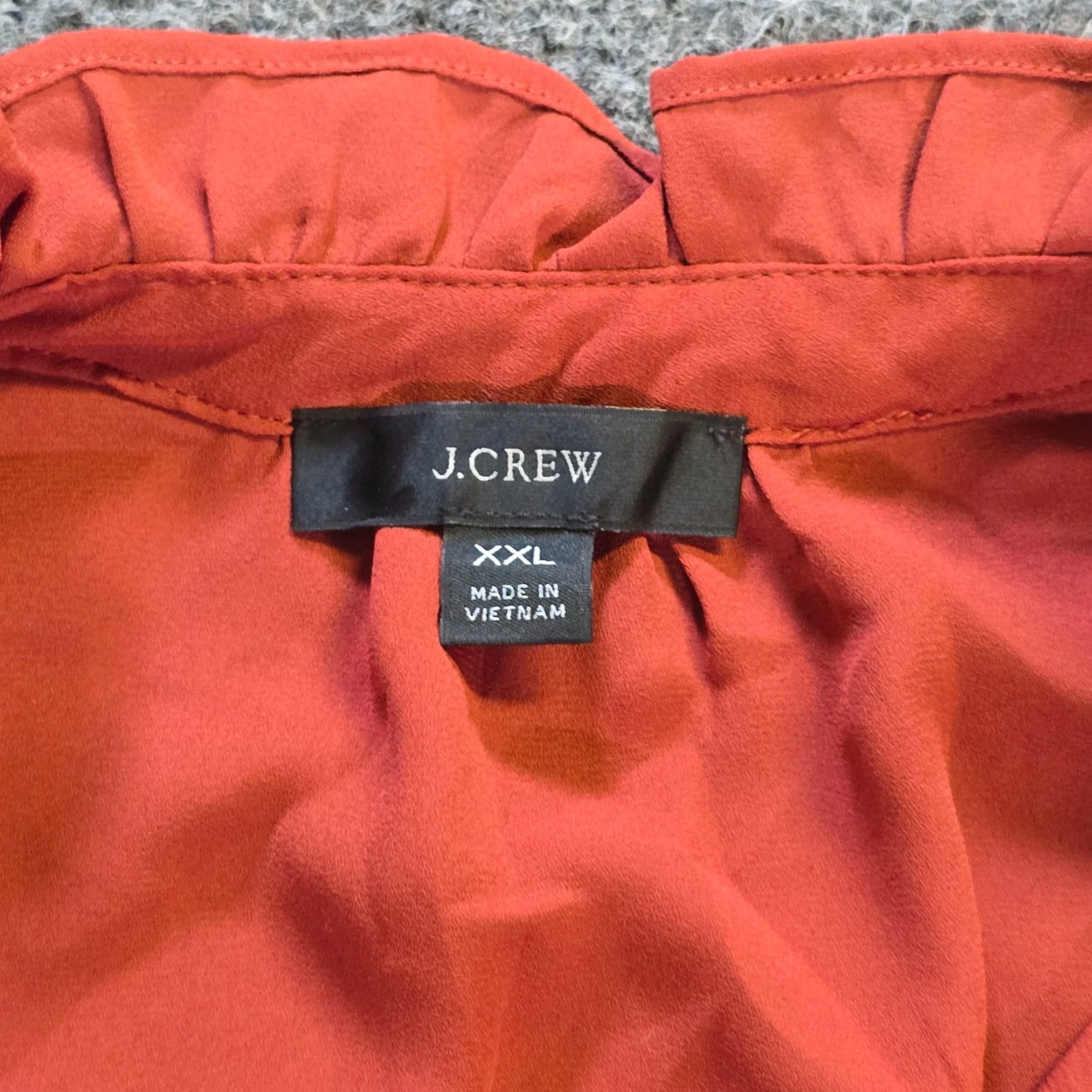 J.Crew J.CREW Blouse Shirt Womens 2XL Orange V-Neck Drapey Gathered Ruffle Casual Everyday Size XXL / US 16-18 / IT 52-54 - 4 Thumbnail