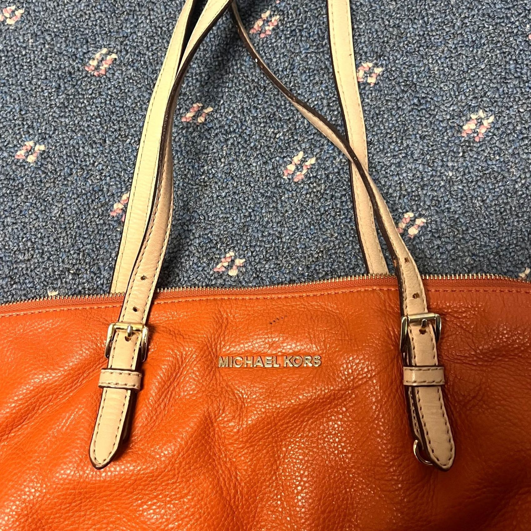 Michael Kors Michael Kors Jet Set Leather Tote Medium Orange Travel Bag Zipper Closure Tote Womens Size ONE SIZE - 2 Thumbnail