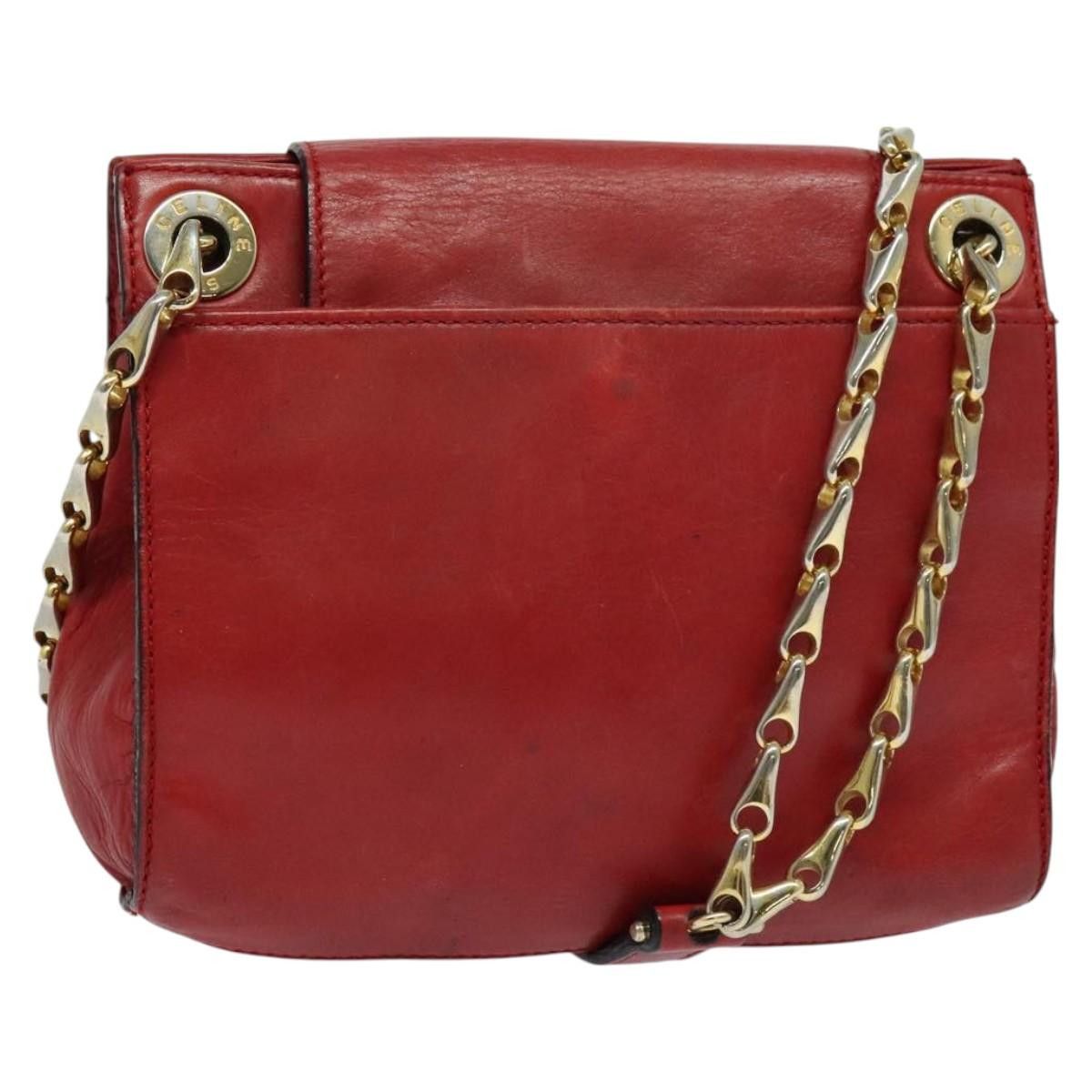 Celine CELINE Chain Shoulder Bag Leather Red Gold Size ONE SIZE - 1 Thumbnail