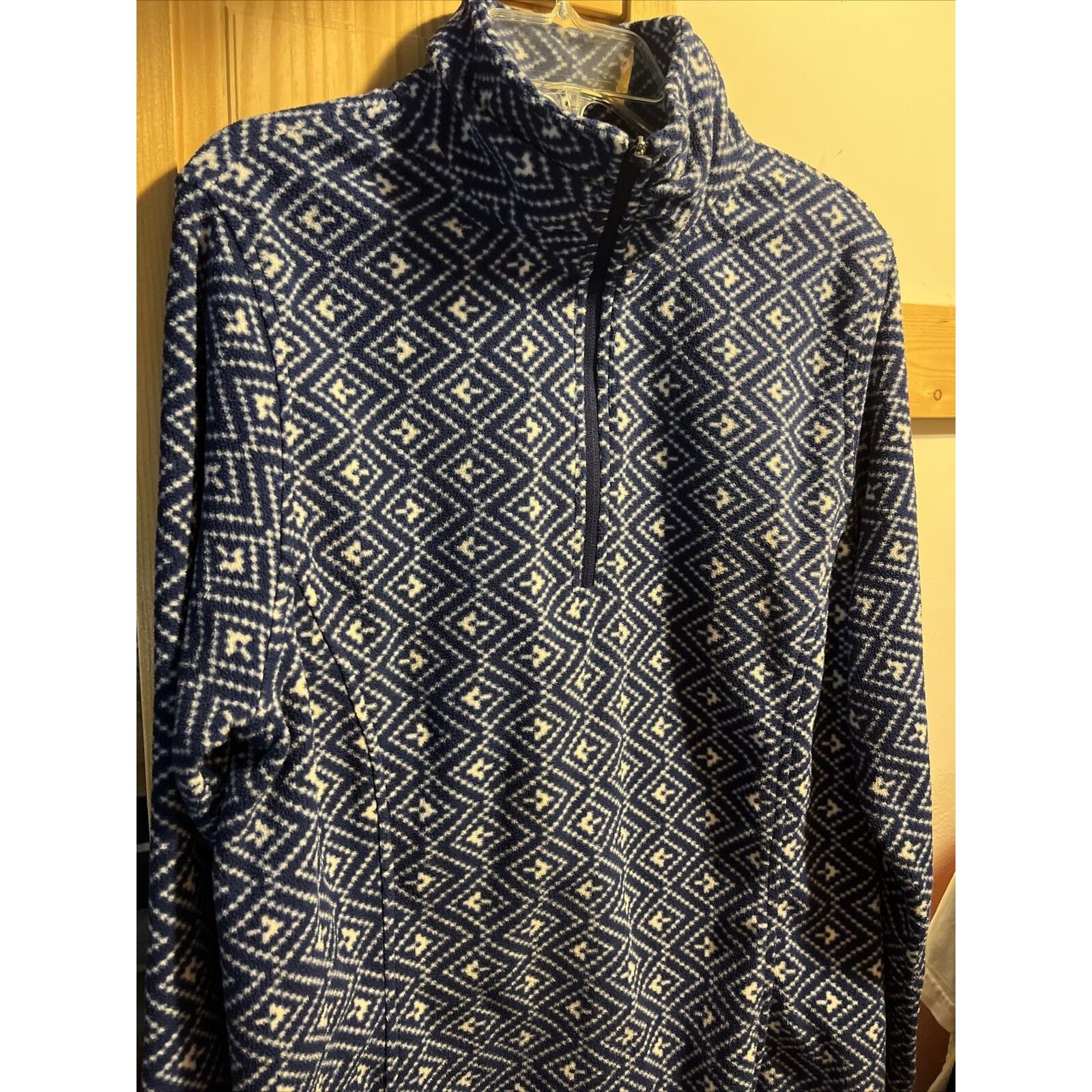 Lands' End Lands End Women M 10-12 Blue Geometric Fleece 1/4 Zip Jacket Size M / US 6-8 / IT 42-44 - 9 Thumbnail