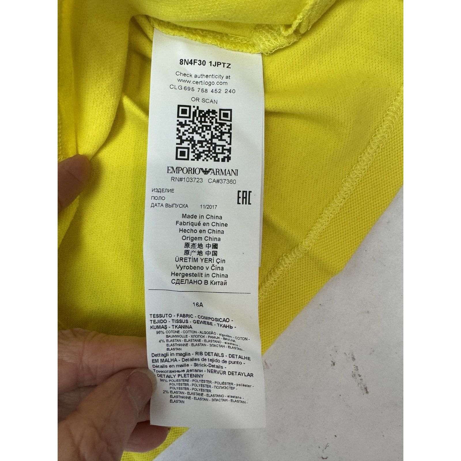 Emporio Armani Emporio Armani Yellow Logo Eagle Polo Shirt Size 16A Small Size US S / EU 44-46 / 1 - 4 Thumbnail