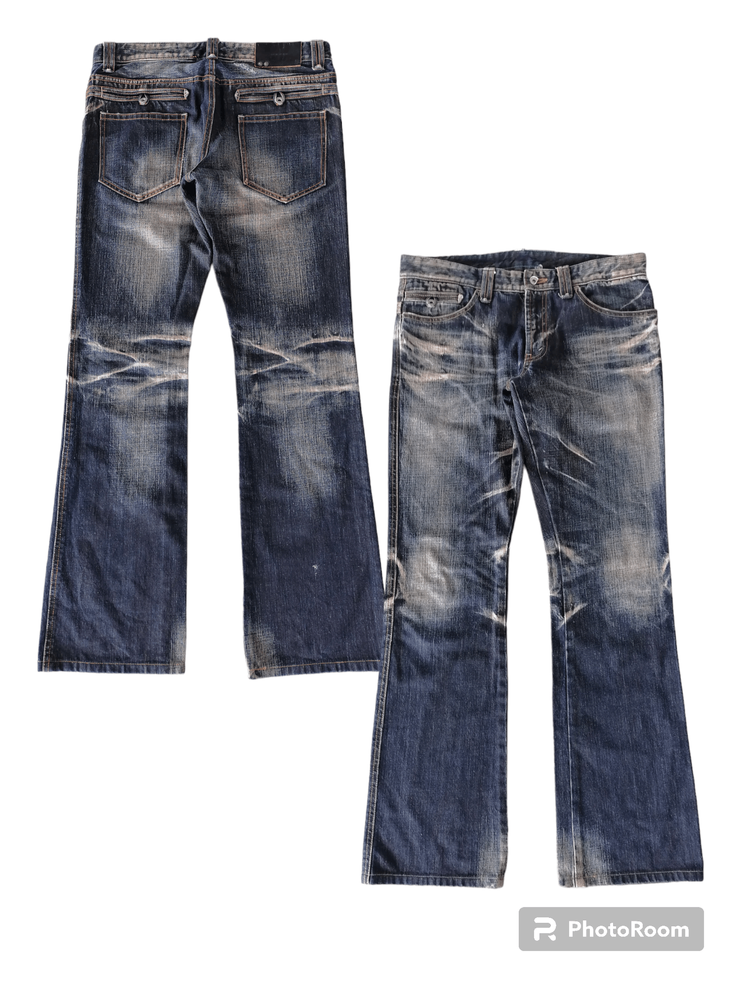image of Avant Garde x Hysteric Glamour Flare Jeans High Street Claw Mark Distressed Denim Pants in Blue Bla