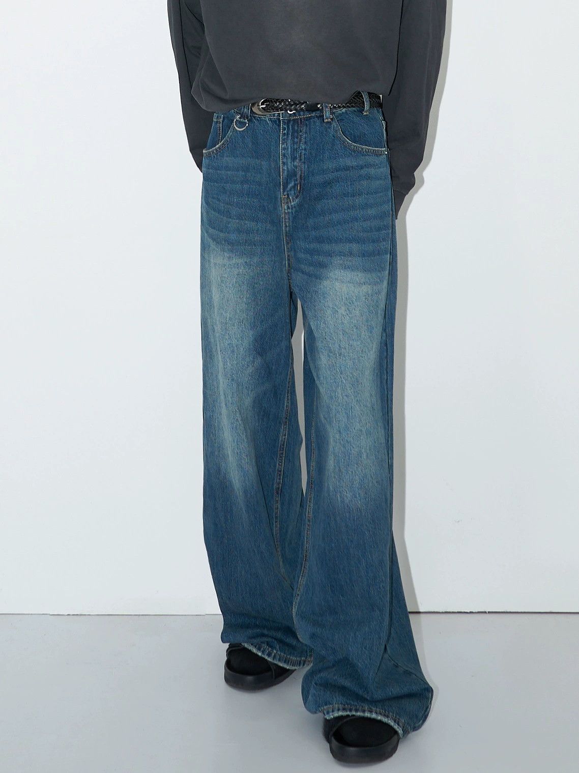 Jean Vintage baggy men's loose washed distressed wide-leg jeans Size US 32 / EU 48 - 1 Thumbnail