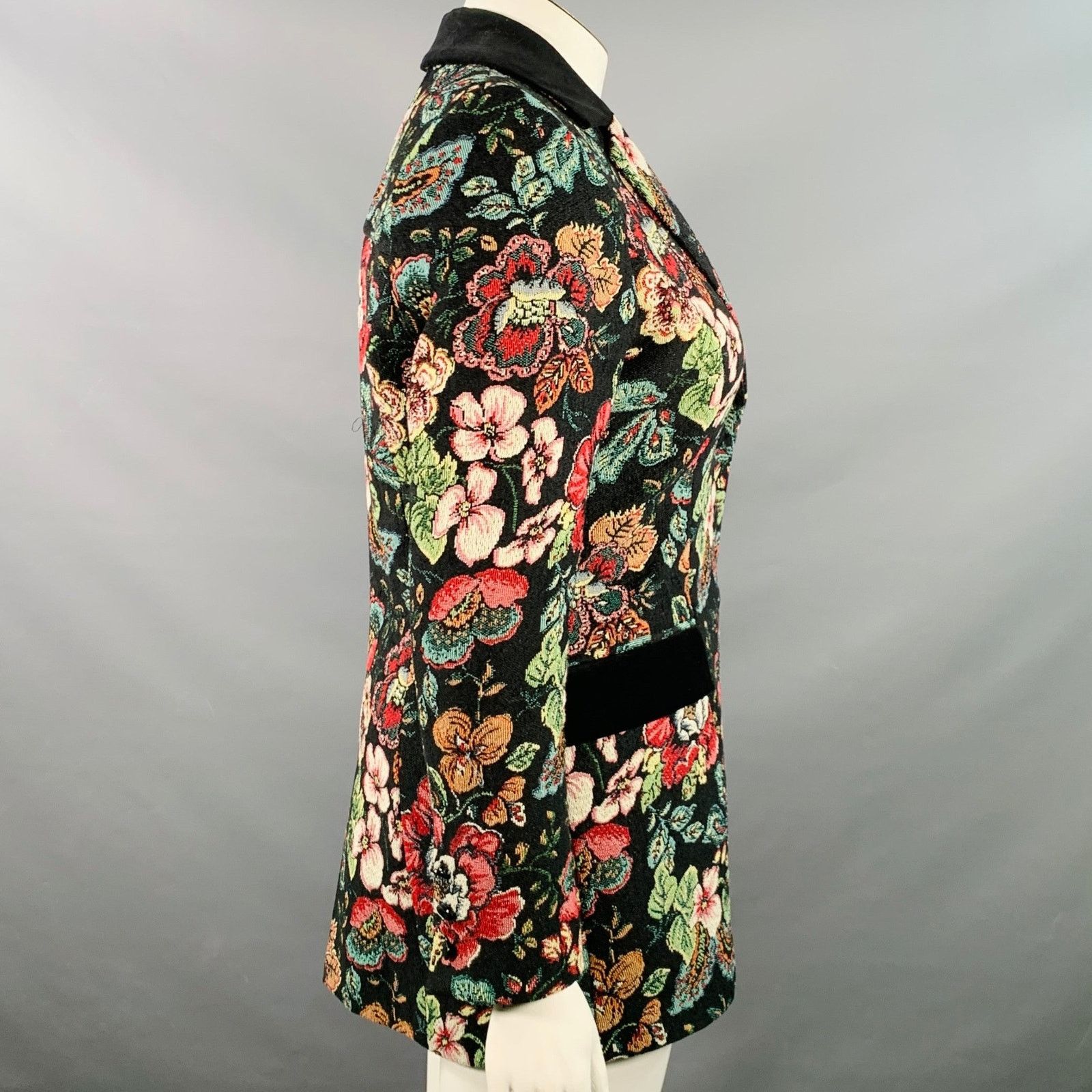 Other Saskia Black Multi Color Jacquard Velvet Trim Jacket Blazer Size M / US 6-8 / IT 42-44 - 4 Thumbnail