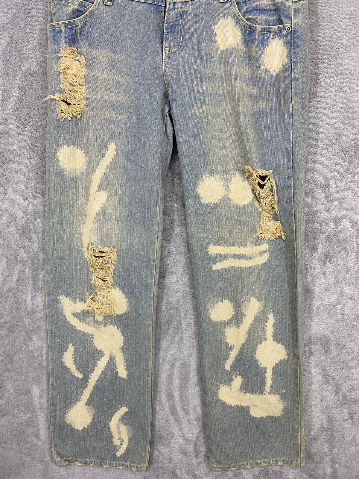 Issey Miyake 🔥(391B08) SKY BOMBER DISTRESSED ACID WASH JEANS‼️ Size US 32 / EU 48 - 6 Thumbnail
