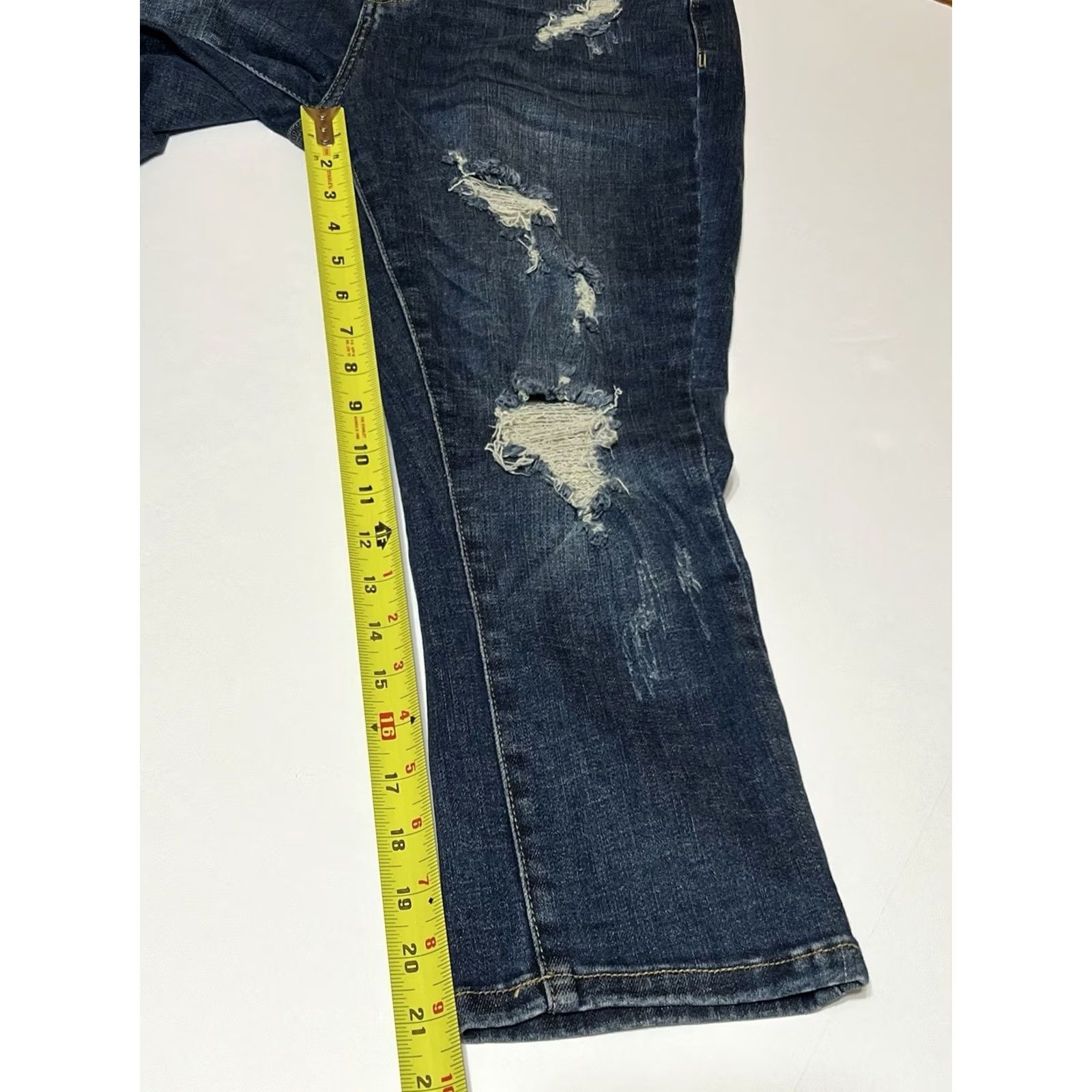 Denime Judy Blue Jeans Womens Capri Regular Stretch Distressed Blue 27x21 5-Pocket Denim High Rise Capris Size 27" / US 4 / IT 40 - 5 Thumbnail