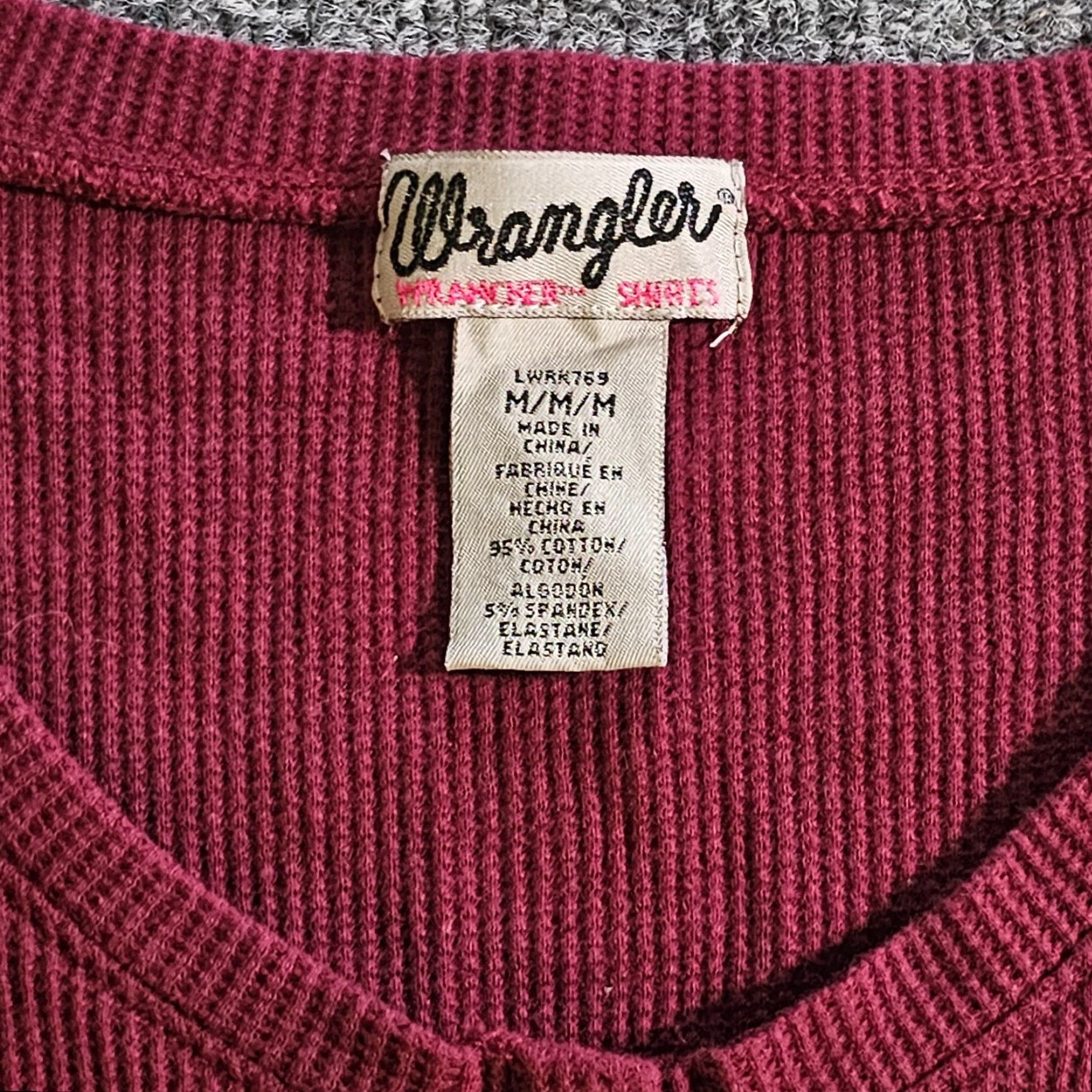 Wrangler Wrangler Cardigan Top Womens M Red Button Waffle Knit Thermal Long Sleeve Shirt Size M / US 6-8 / IT 42-44 - 3 Thumbnail