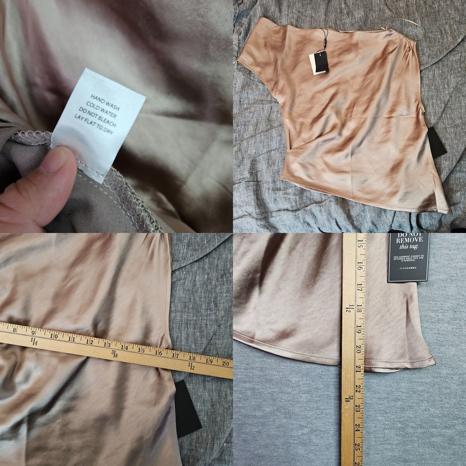 Vintage Jluxlabel Women Satin Drape Top XS Champagne Asymmetrical NWT Satin Blouse Off Shoulder Short Sleeve Pink Regular Fit Women XS NWT Size XS / US 0-2 / IT 36-38 - 8 Thumbnail