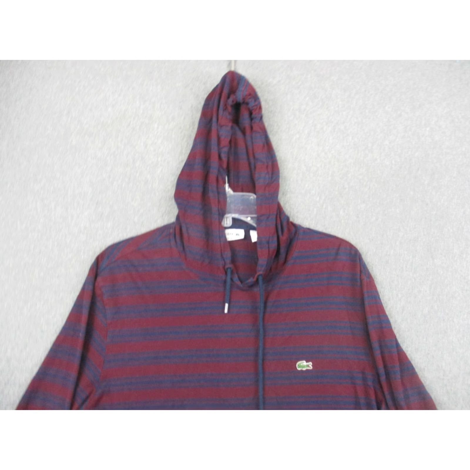 Lacoste Lacoste Hoodie Mens XL Burgundy Striped Pullover Regular Fit Hoodie Long Sleeve with Logo, Striped, Cotton, Lightweight, All Seasons, Red/Blue, Mens Size US XL / EU 56 / 4 - 5 Thumbnail