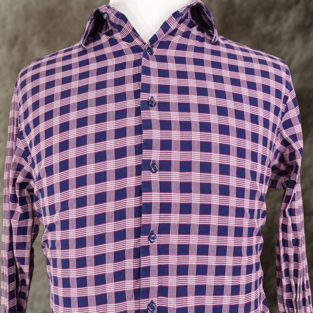 Ben Sherman Ben Sherman Slim Fit Dress Shirt Mens 16.5 Large Blue Pink Plaid Tailored Stretch Size US L / EU 52-54 / 3 - 1 Thumbnail