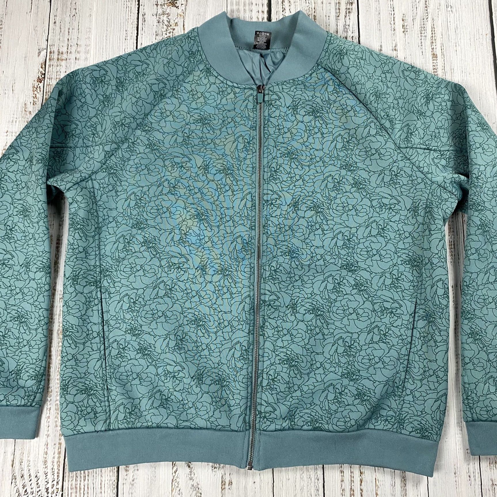 Vintage BALANCE ATHLETICA Bomber Jacket Shirt Women L Floral Teal Zip Front Workwear Size L / US 10 / IT 46 - 2 Thumbnail