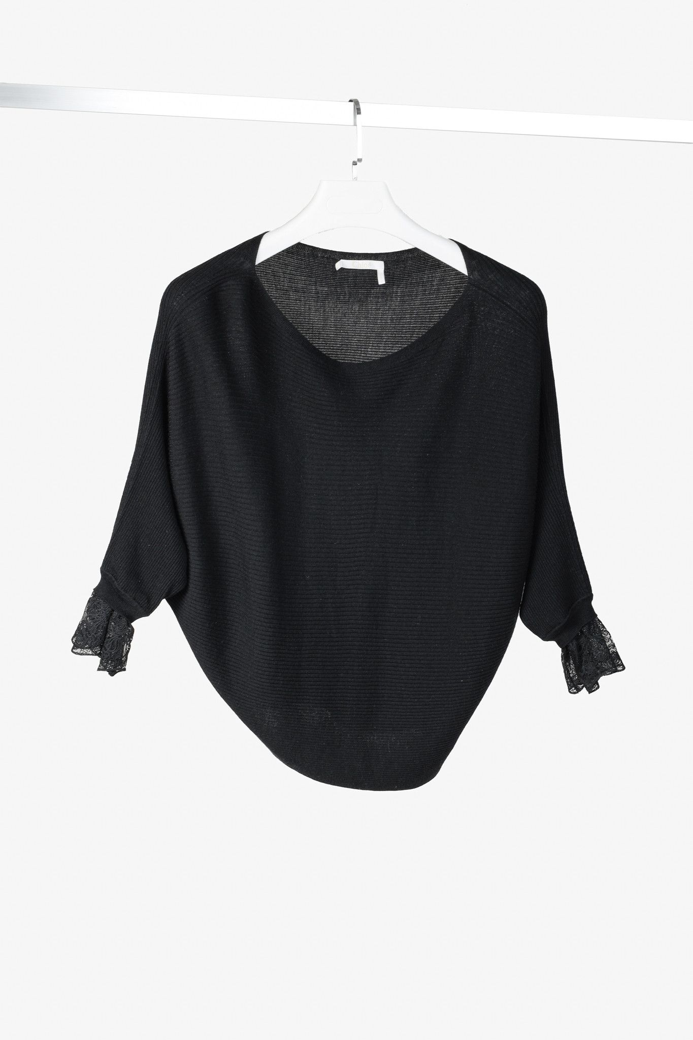 Chloe Chloe Black Ribbed Lace-Cuff 3/4-Dolman-Sleeve Sweater Size XS / US 0-2 / IT 36-38 - 1 Thumbnail