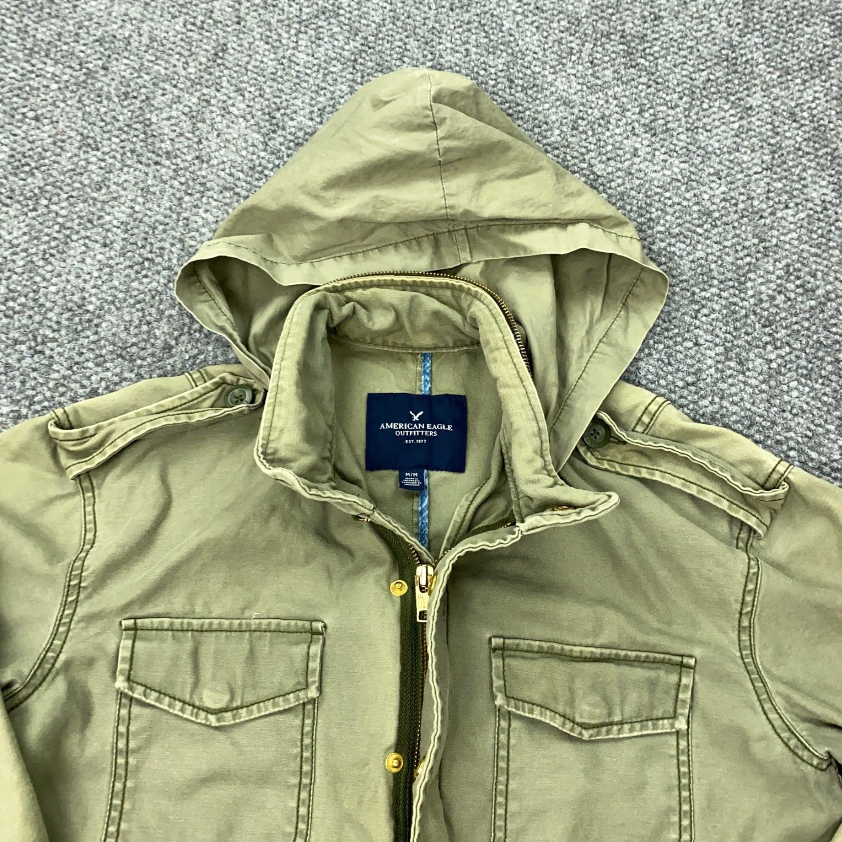 American Eagle Outfitters American Eagle Jacket Womens Medium Green Twill Zip/Snap Removable Hood Size M / US 6-8 / IT 42-44 - 2 Thumbnail