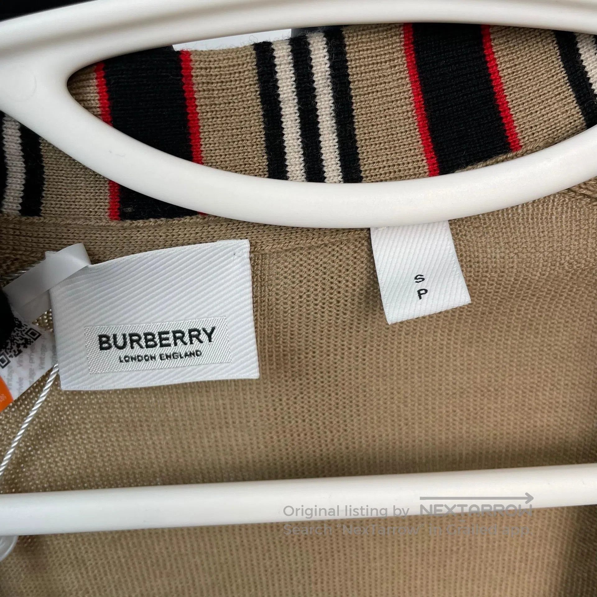 Burberry Burberry Khaki Stripe V-Neck Knit Cardigan| Size S / US 4 / IT 40 - 5 Thumbnail