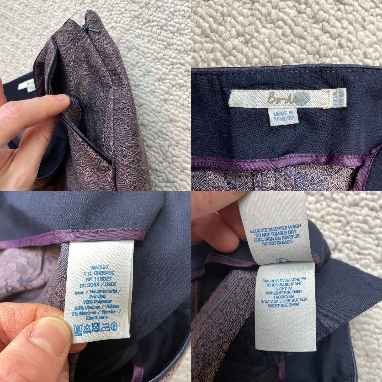 Boden Boden Pants Womens 10 L Purple Embroidered Floral Pockets Straight 32x30 Hip Zip Size 24" / US 00 / IT 34 - 8 Thumbnail