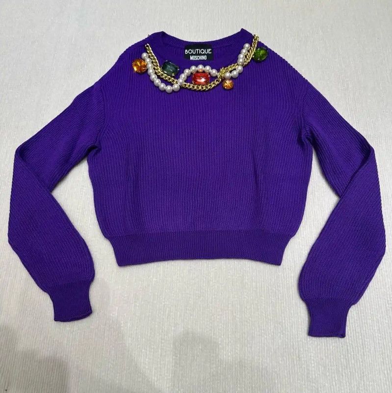Moschino Moschino Purple Knit Sweater with Embellishments 0089 Size M / US 6-8 / IT 42-44 - 1 Thumbnail