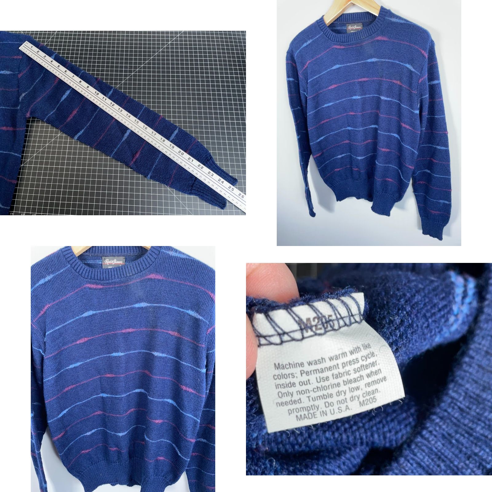 Vintage VINTAGE Reed St. James Sweater Men's M (Large Tag) Blue Light Knit 80s Striped Crew Neck Pullover Casual Warm Size US M / EU 48-50 / 2 - 8 Thumbnail