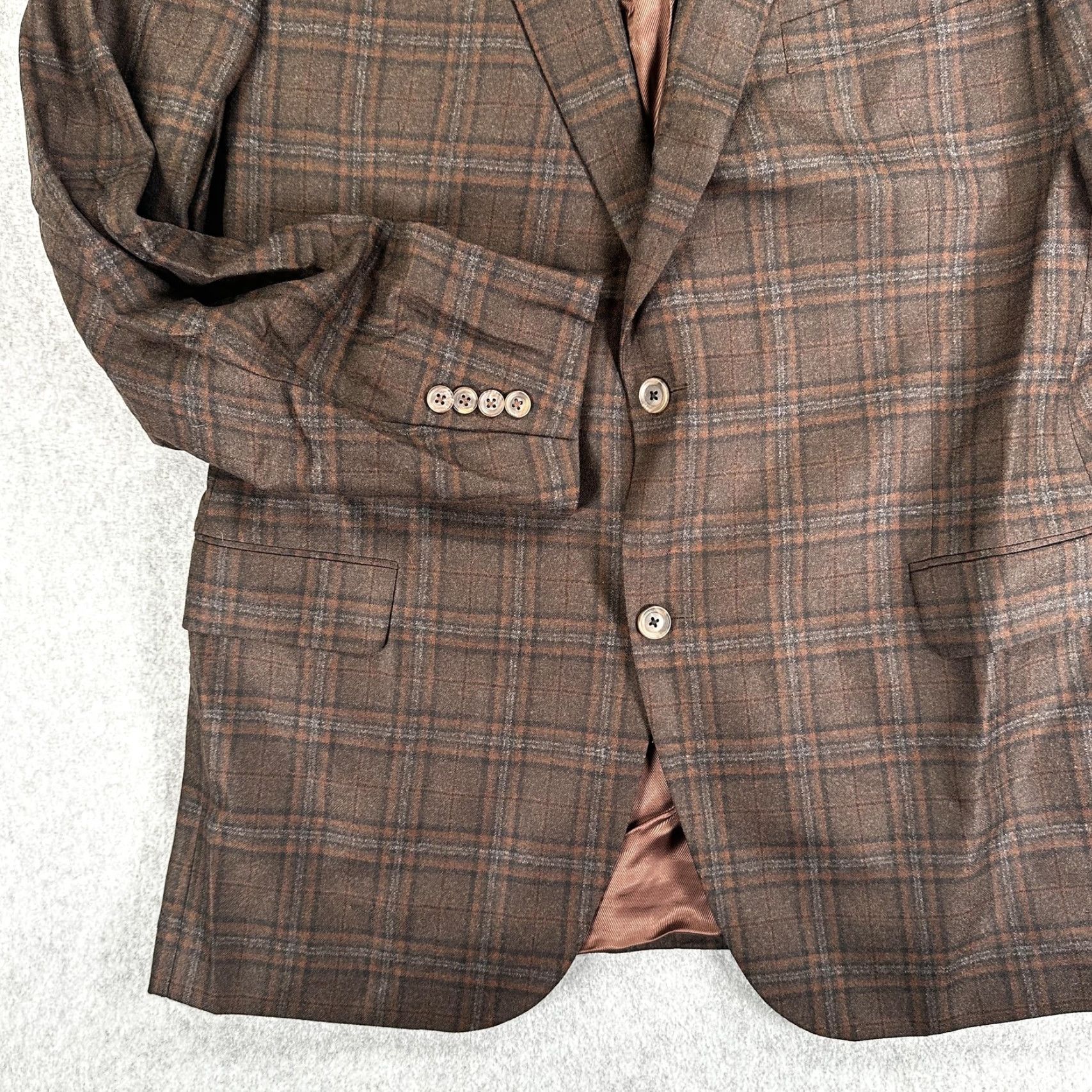Cremieux Cremieux Blazer Sport Coat Mens 46L Brown Plaid Wool Loro Piana Canada Size 46R - 3 Thumbnail